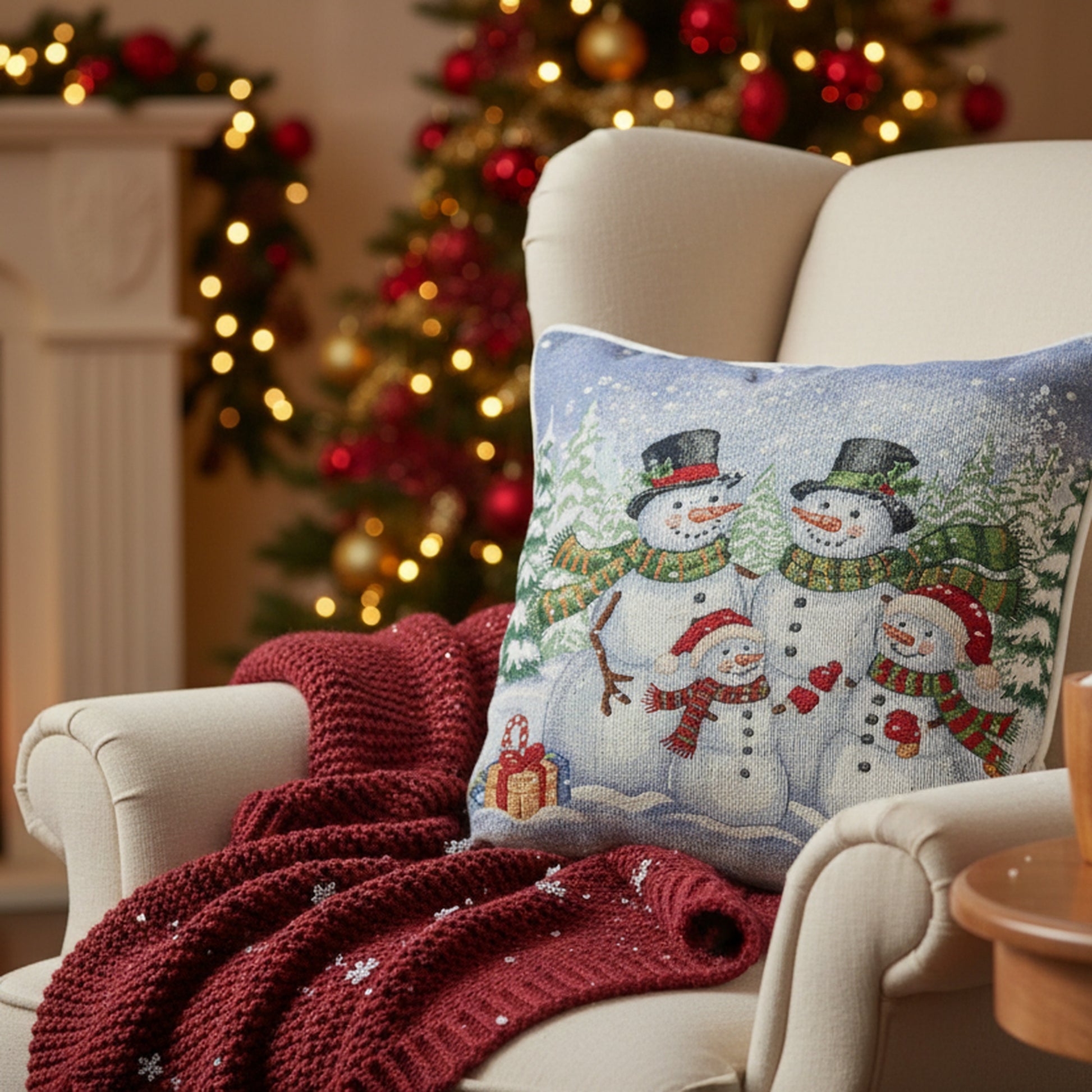 Tapestry Cushion Snowman Family 18 X 18, Christmas, Throw Pillow, Holiday Decor- Set of 2