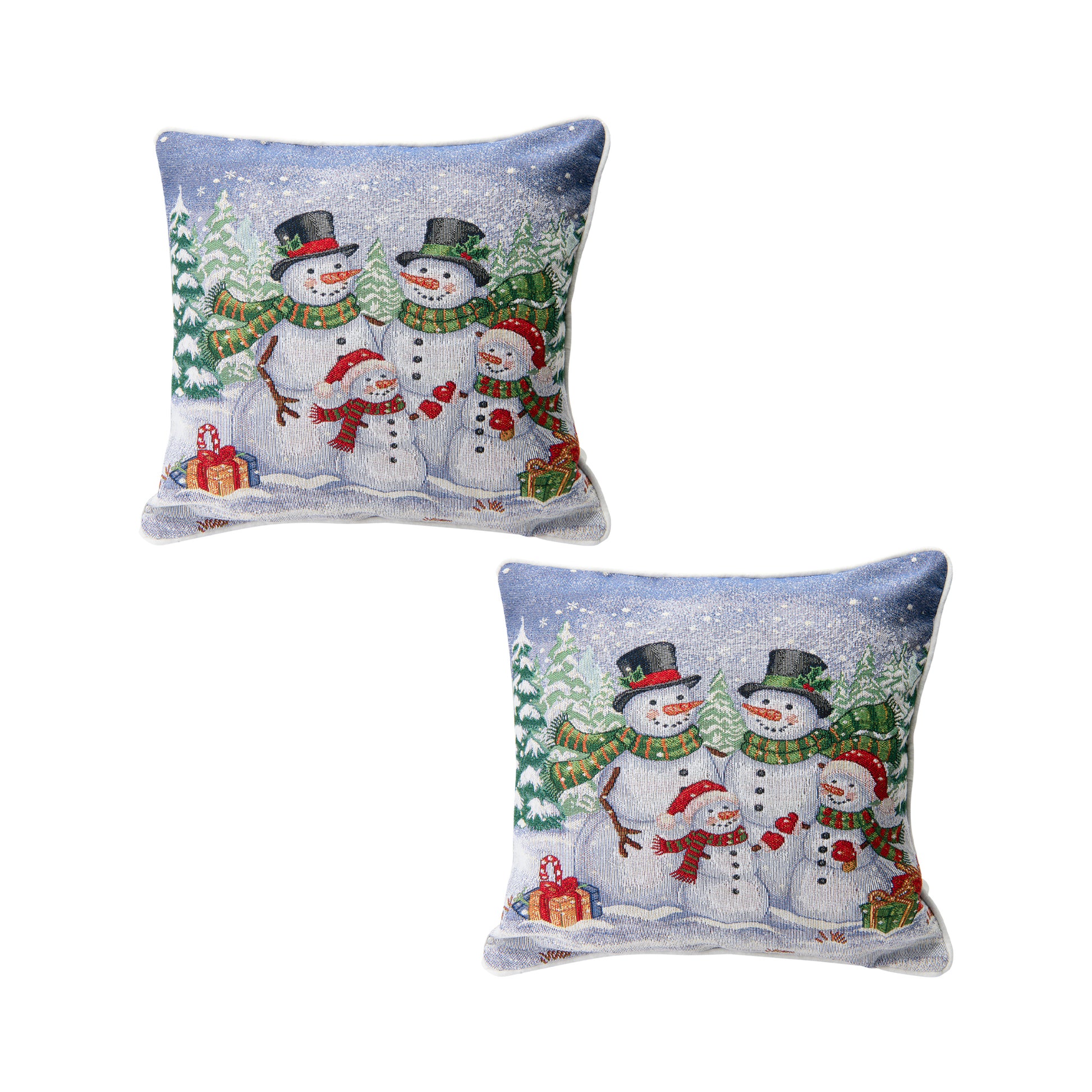 Tapestry Cushion Snowman Family 18 X 18, Christmas, Throw Pillow, Holiday Decor- Set of 2