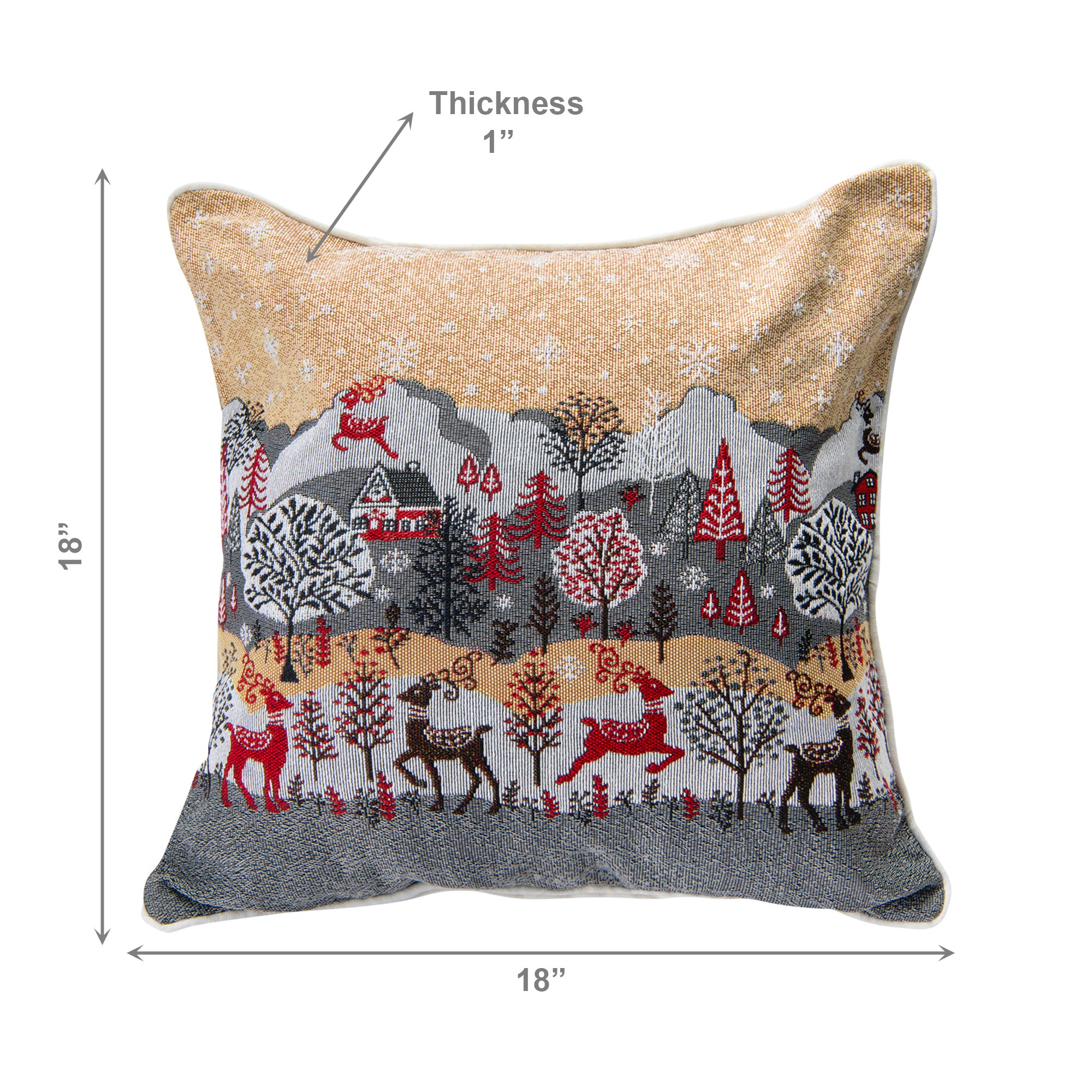 Tapestry Cushion Reindeer Village 18 X 18, Christmas, Throw Pillow, Holiday Decor- Set of 2