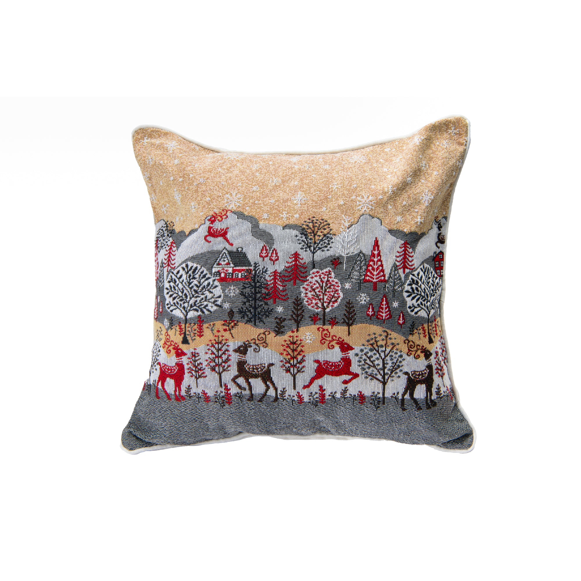 Tapestry Cushion Reindeer Village 18 X 18, Christmas, Throw Pillow, Holiday Decor- Set of 2