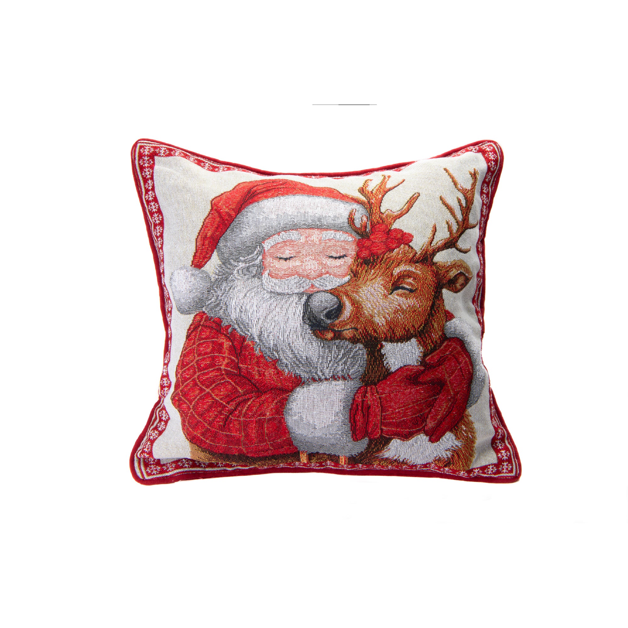 Tapestry Cushion Santa and Reindeer 18 X 18, Christmas, Throw Pillow, Holiday Decor- Set of 2