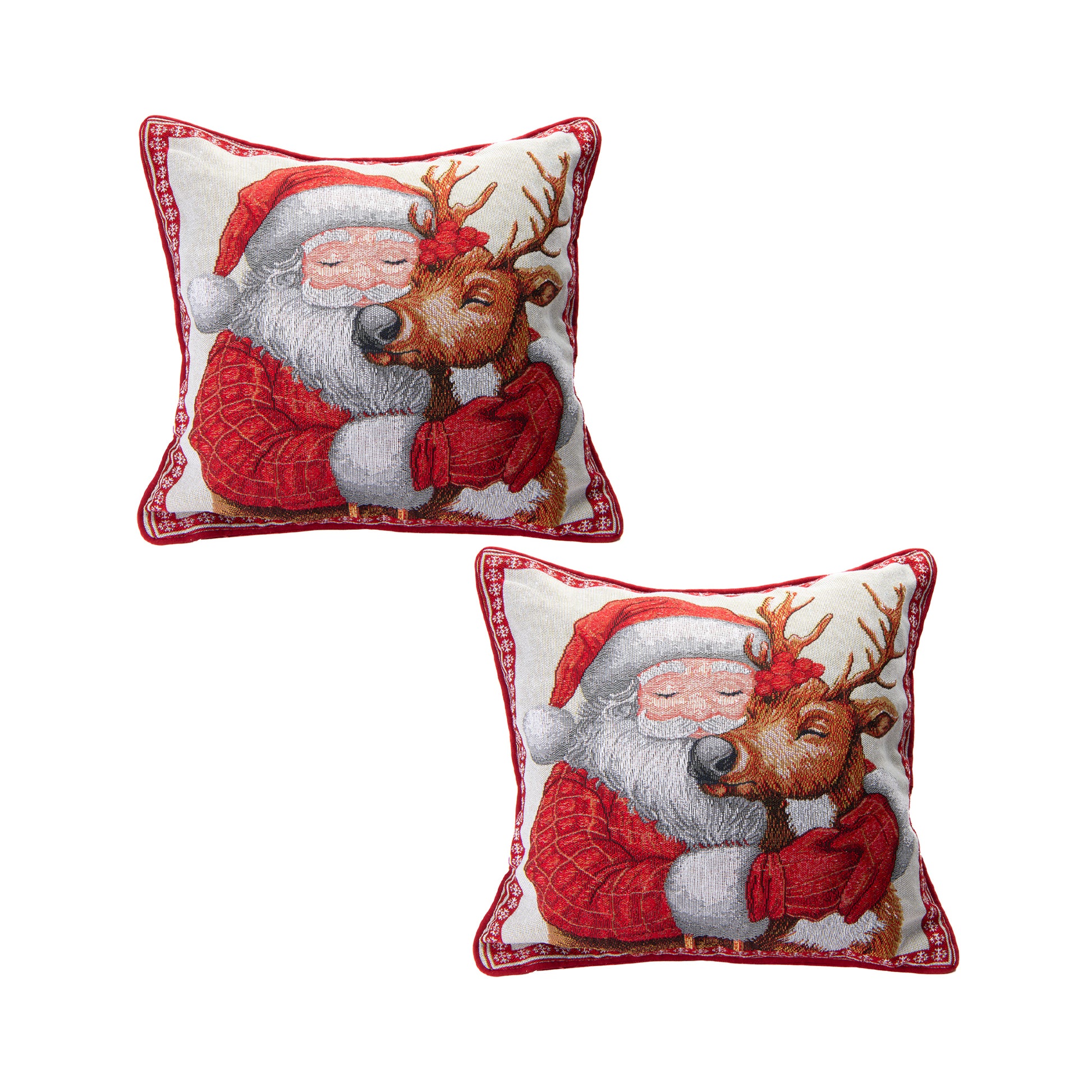 Tapestry Cushion Santa and Reindeer 18 X 18, Christmas, Throw Pillow, Holiday Decor- Set of 2