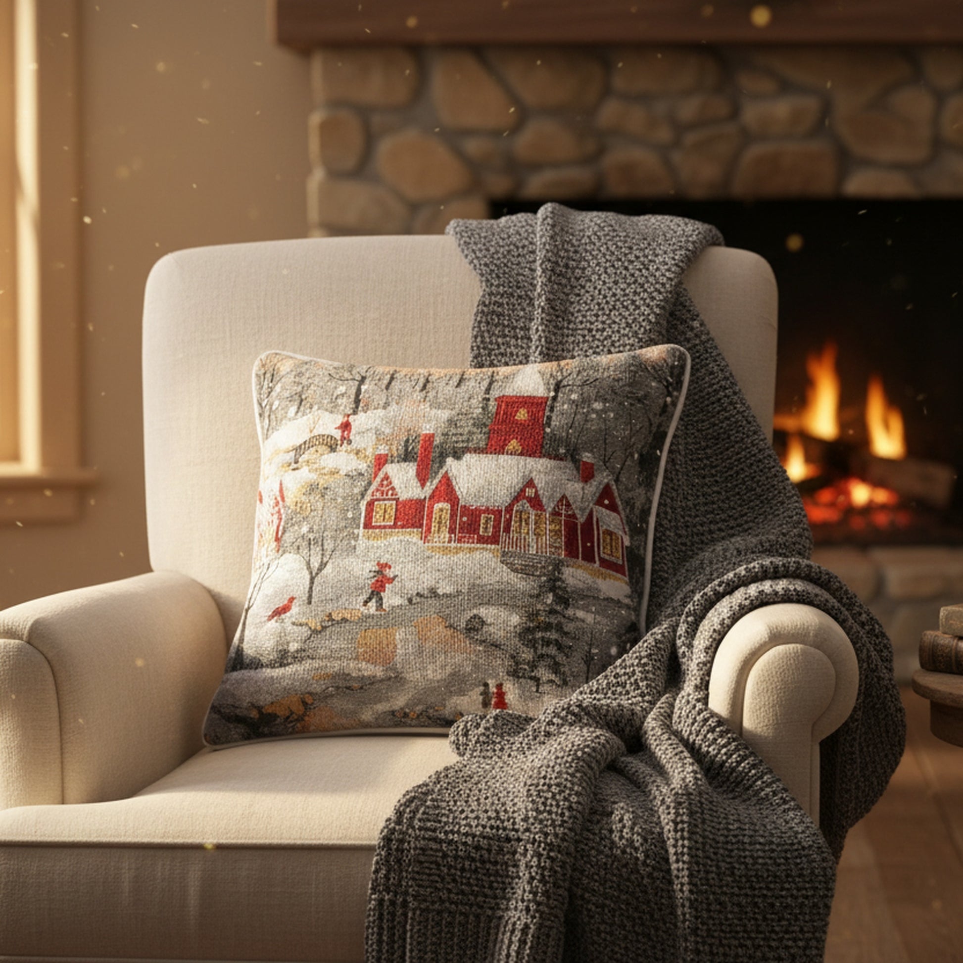 Tapestry Cushion Winter Village 18 X 18, Winter, Throw Pillow, Holiday Decor- Set of 2