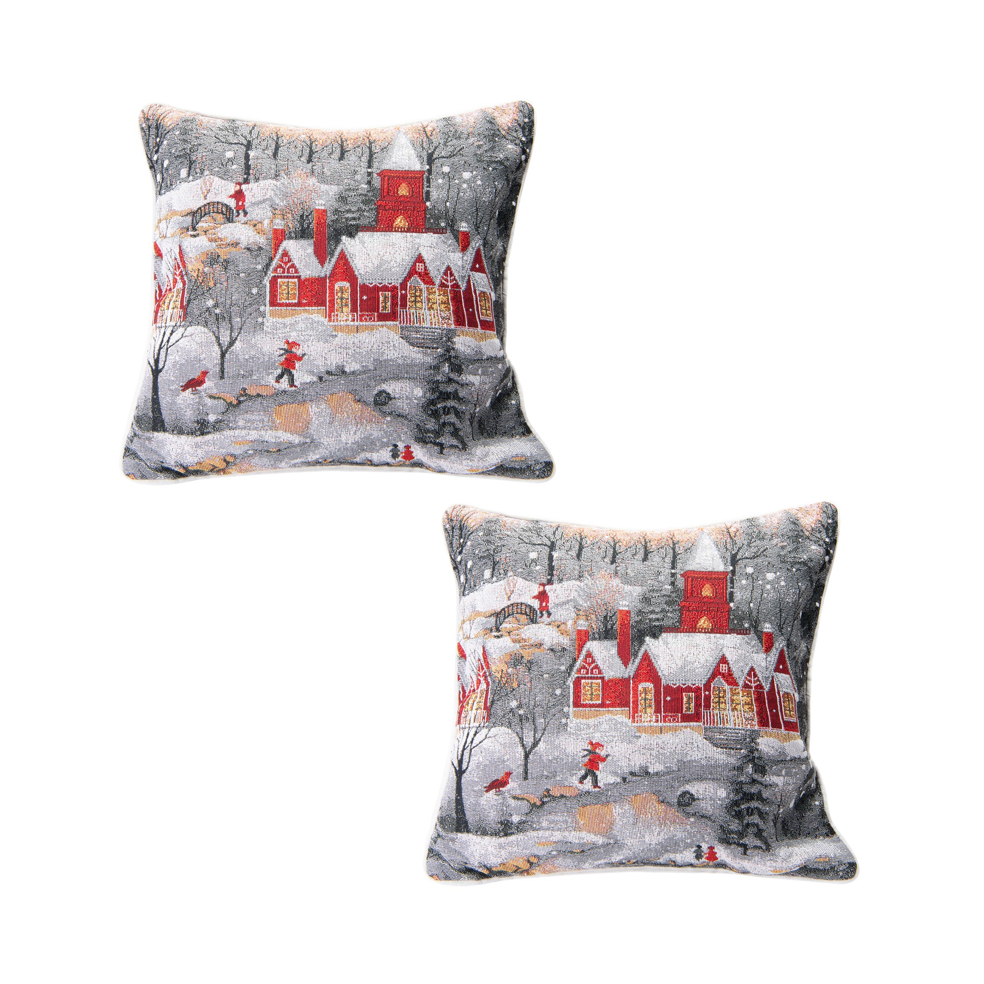 Tapestry Cushion Winter Village 18 X 18, Winter, Throw Pillow, Holiday Decor- Set of 2