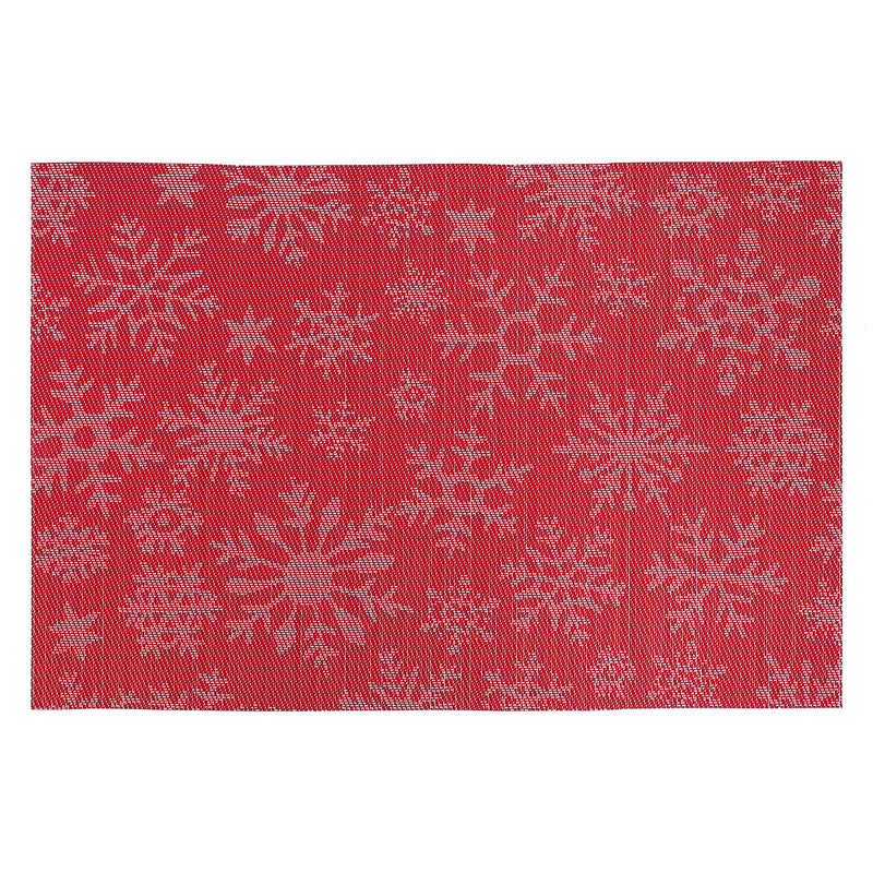 Vinyl Placemat – White Snowflake on Red, Christmas Dining Set of 12