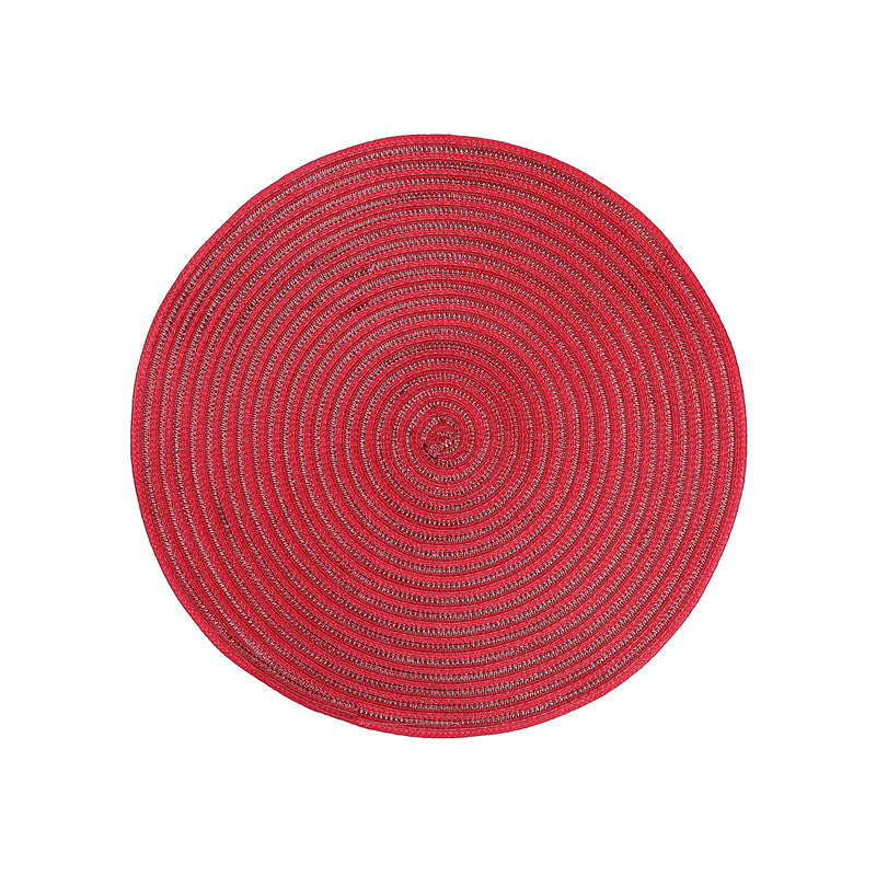 Woven Round Shimmer Placemat – Red, Festive Dining Table Set of 12