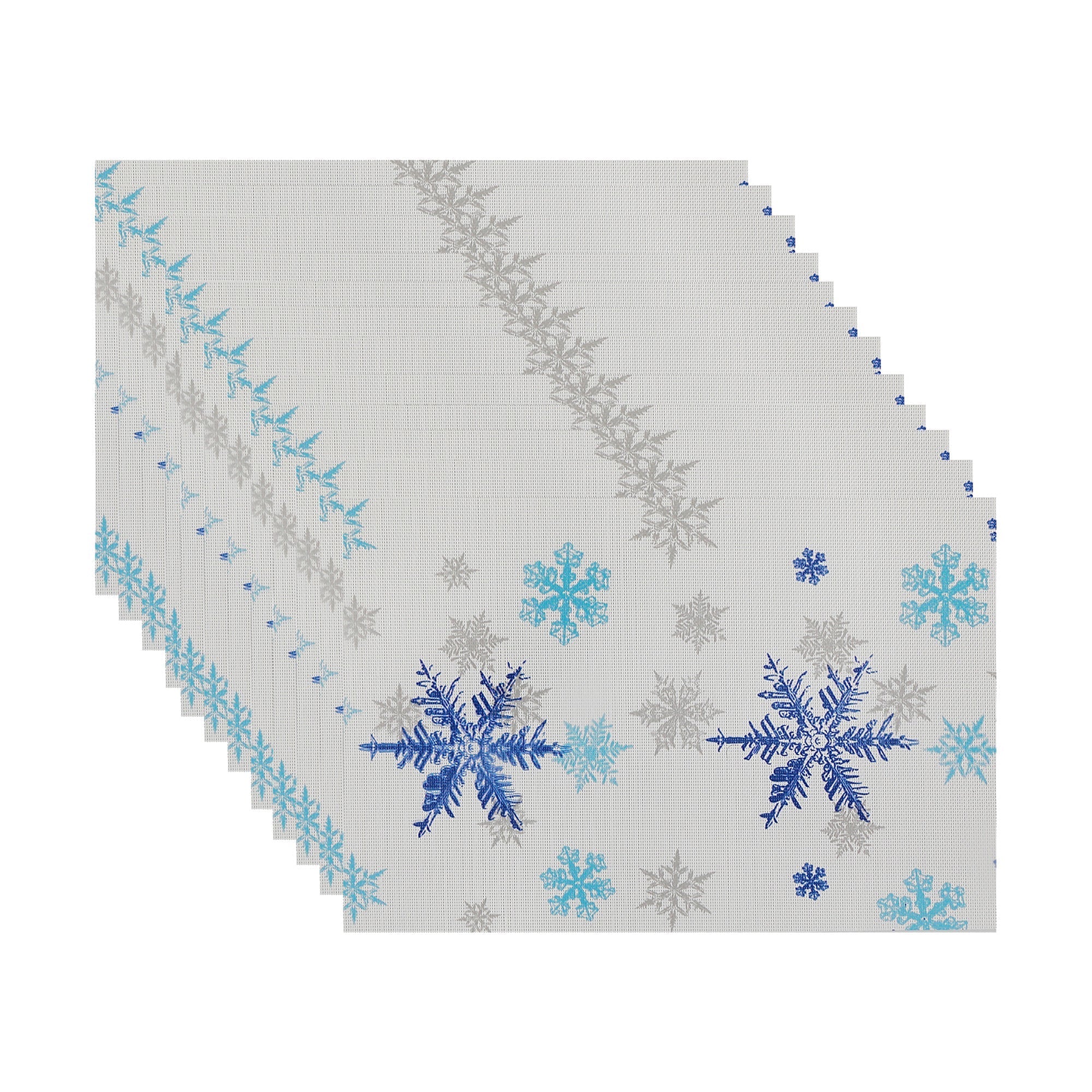 Vinyl Placemat Set of 12 Blue Snowflakes – Christmas Table Decor, Holiday Dining Accent, Winter Seasonal Decoration