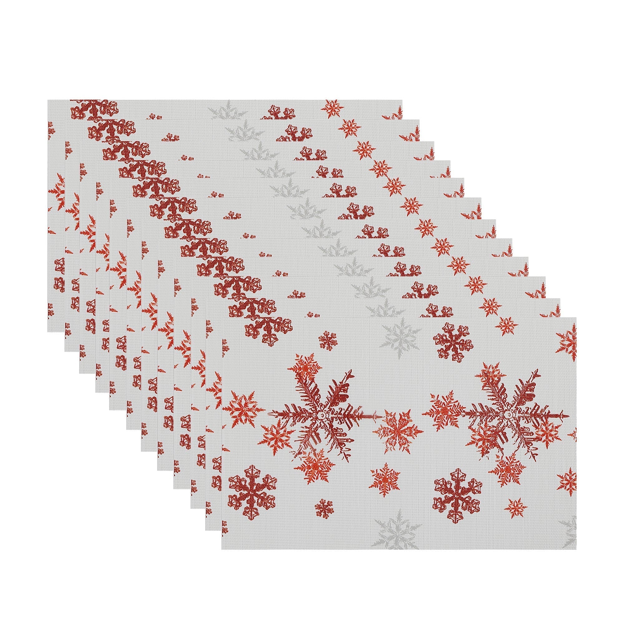 Vinyl Placemat Set of 12 Red Snowflakes – Christmas Table Decor, Holiday Dining Accent, Winter Seasonal Decoration
