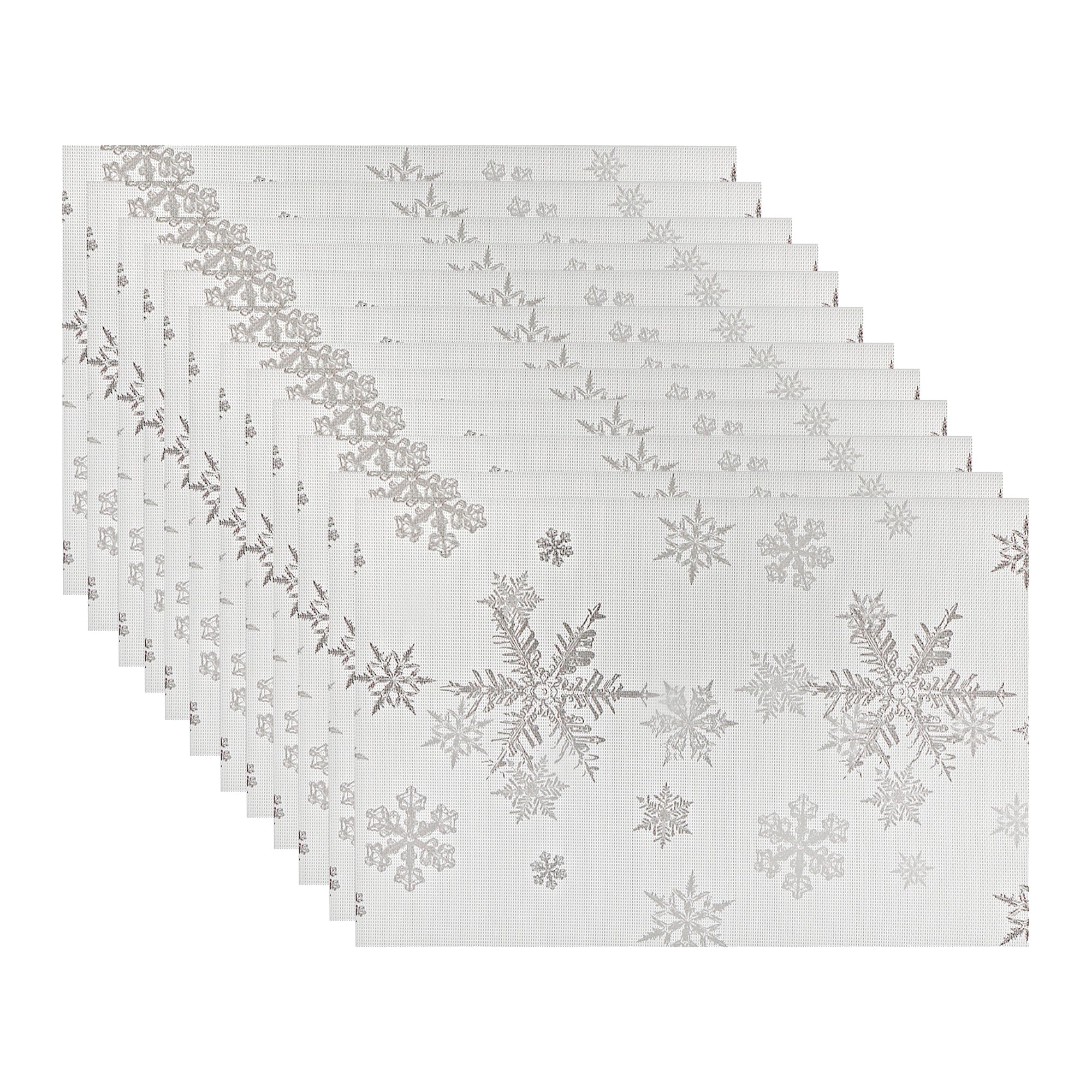 Vinyl Placemat Set of 12 Silver Snowflakes – Christmas Table Decor, Holiday Dining Accent, Winter Seasonal Decoration