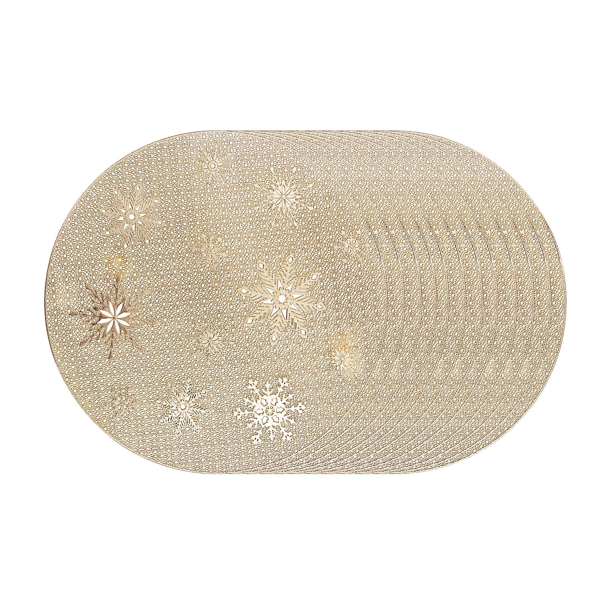 PVC Round Cut Out Snowflake Placemat Set of 12 Gold – Christmas Table Decor, Holiday Dining Accent, Winter Seasonal Decoration