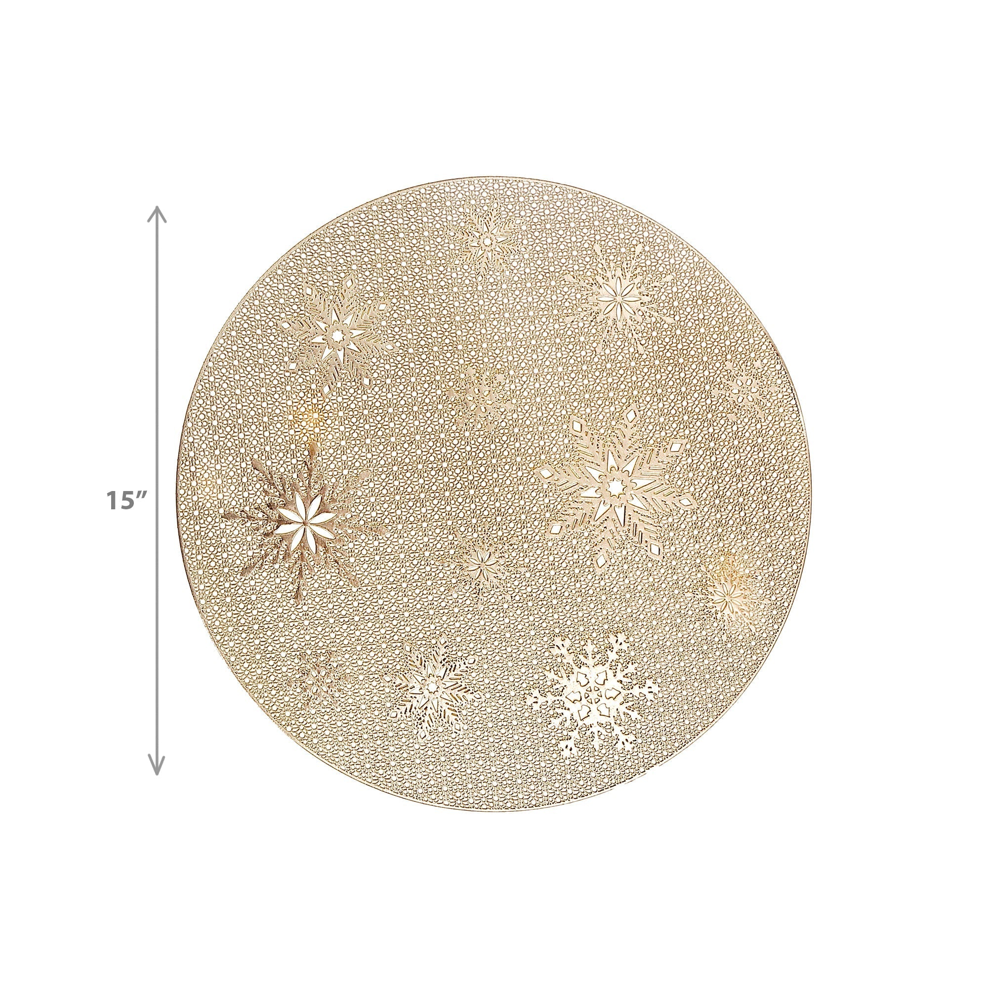 PVC Round Cut Out Snowflake Placemat Set of 12 Gold – Christmas Table Decor, Holiday Dining Accent, Winter Seasonal Decoration