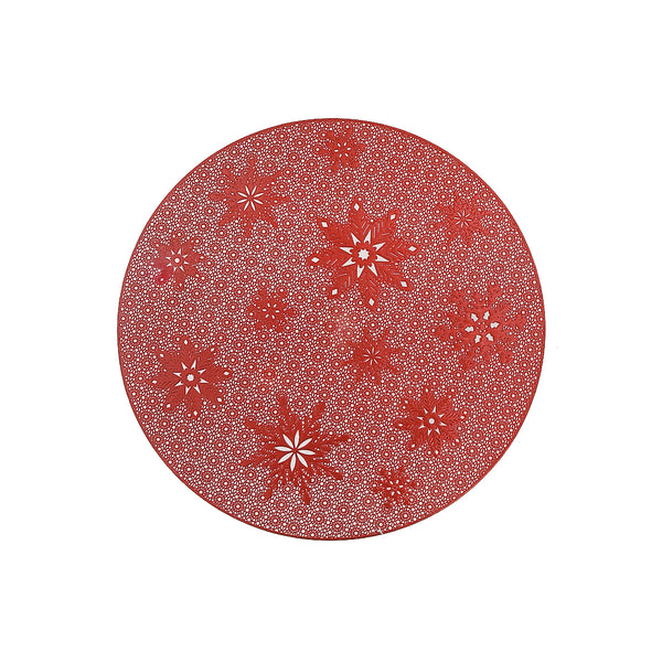 Pvc Round Cut Out Snowflake Placemat (Red) - Set of 12