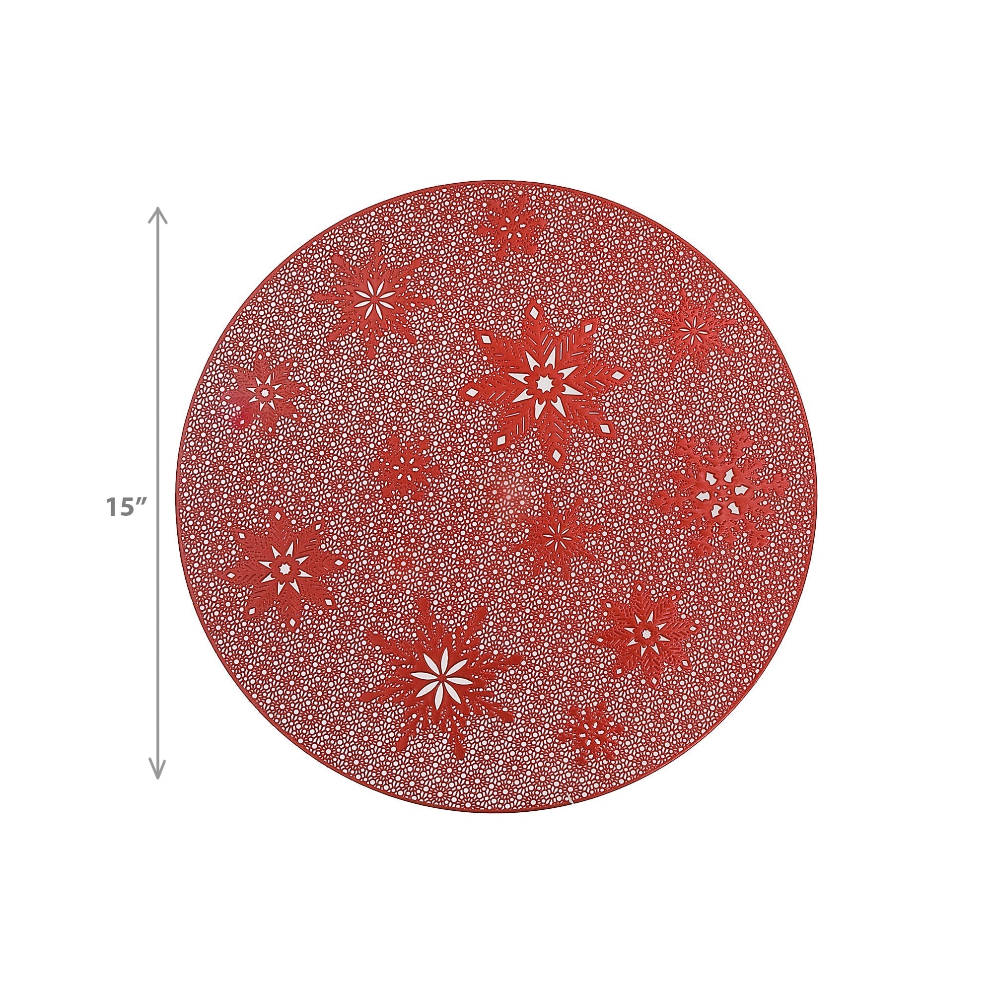 PVC Round Cut Out Snowflake Placemat Set of 12 Red – Christmas Table Decor, Holiday Dining Accent, Winter Seasonal Decoration