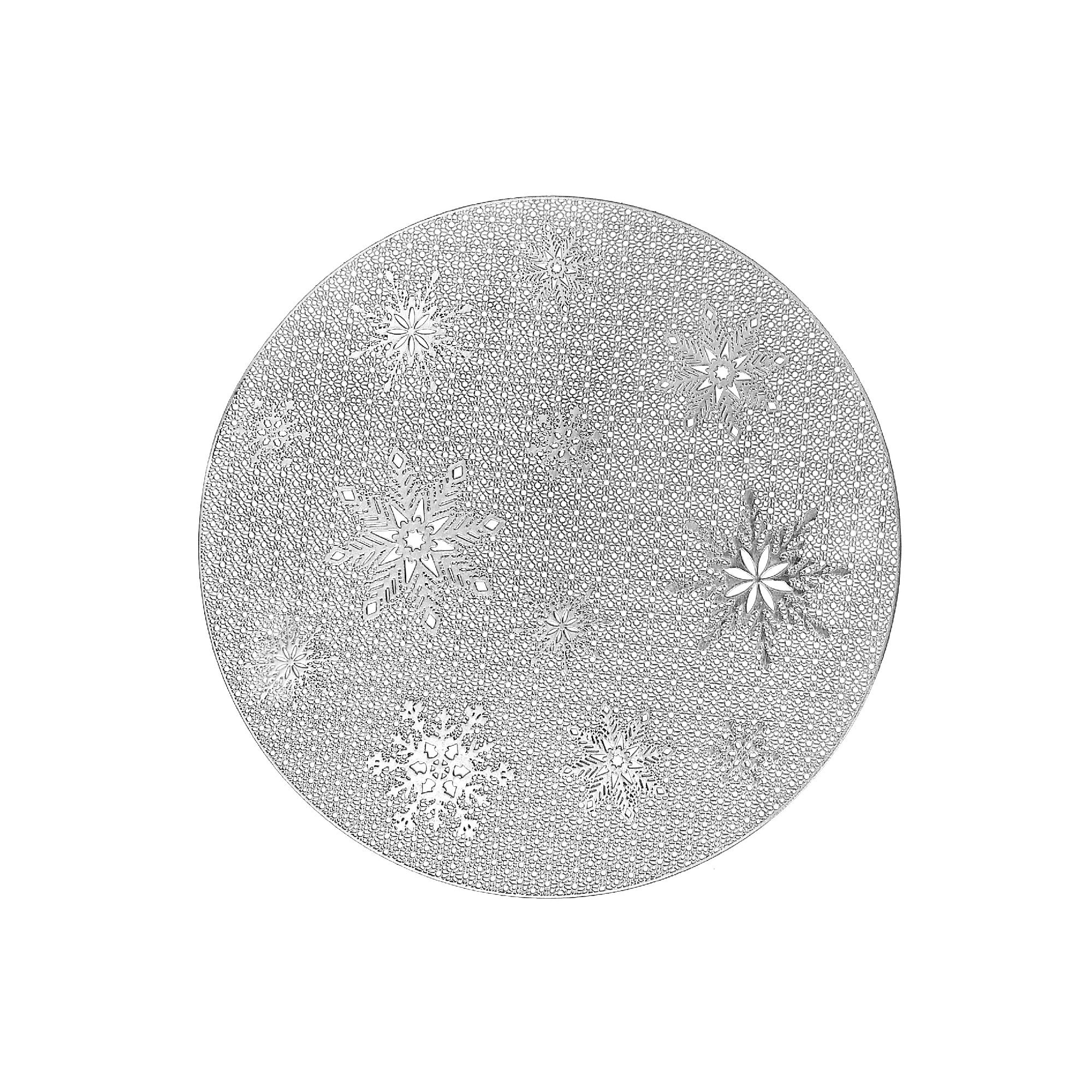 PVC Round Cut Out Snowflake Placemat Set of 12 Silver – Christmas Table Decor, Holiday Dining Accent, Winter Seasonal Decoration