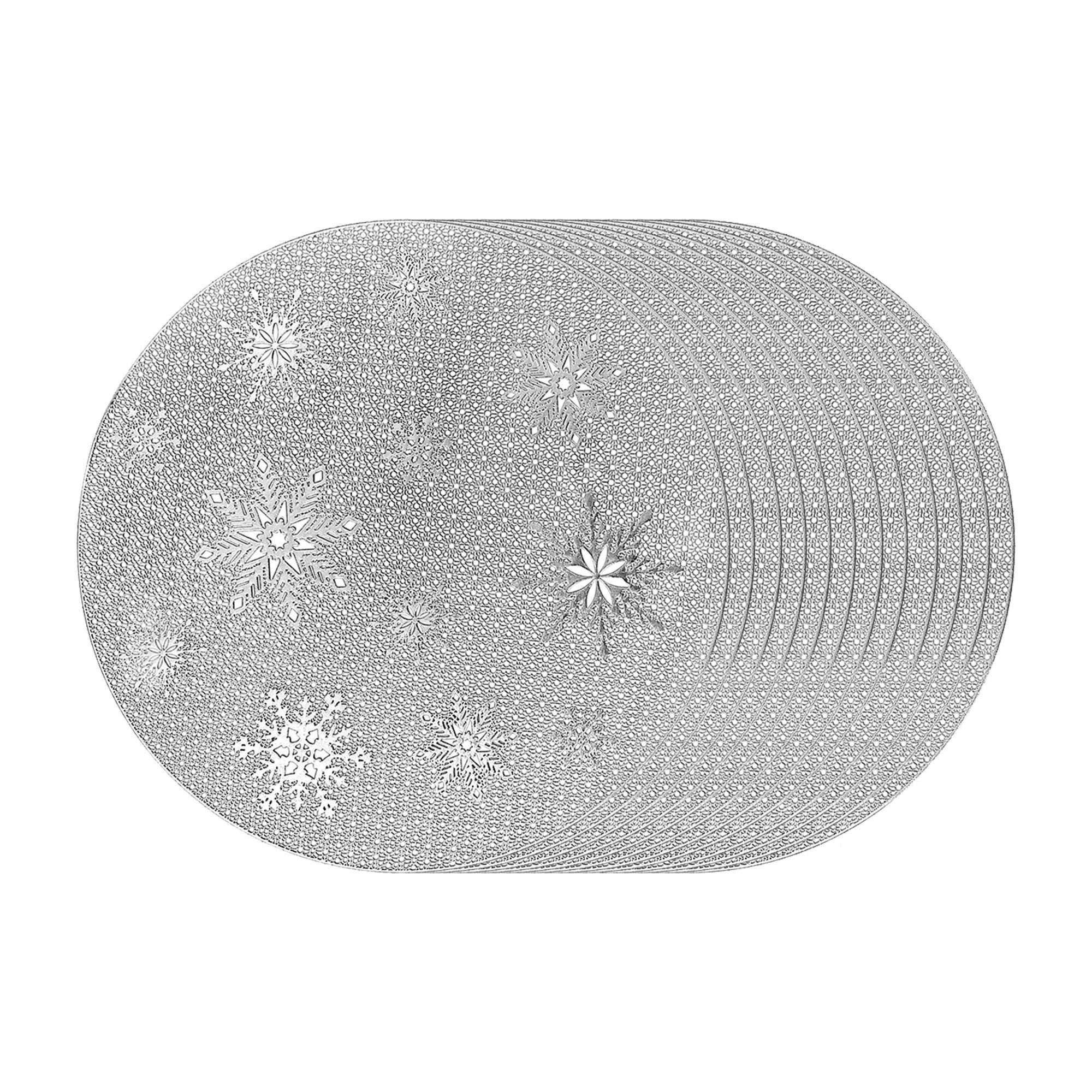 PVC Round Cut Out Snowflake Placemat Set of 12 Silver – Christmas Table Decor, Holiday Dining Accent, Winter Seasonal Decoration