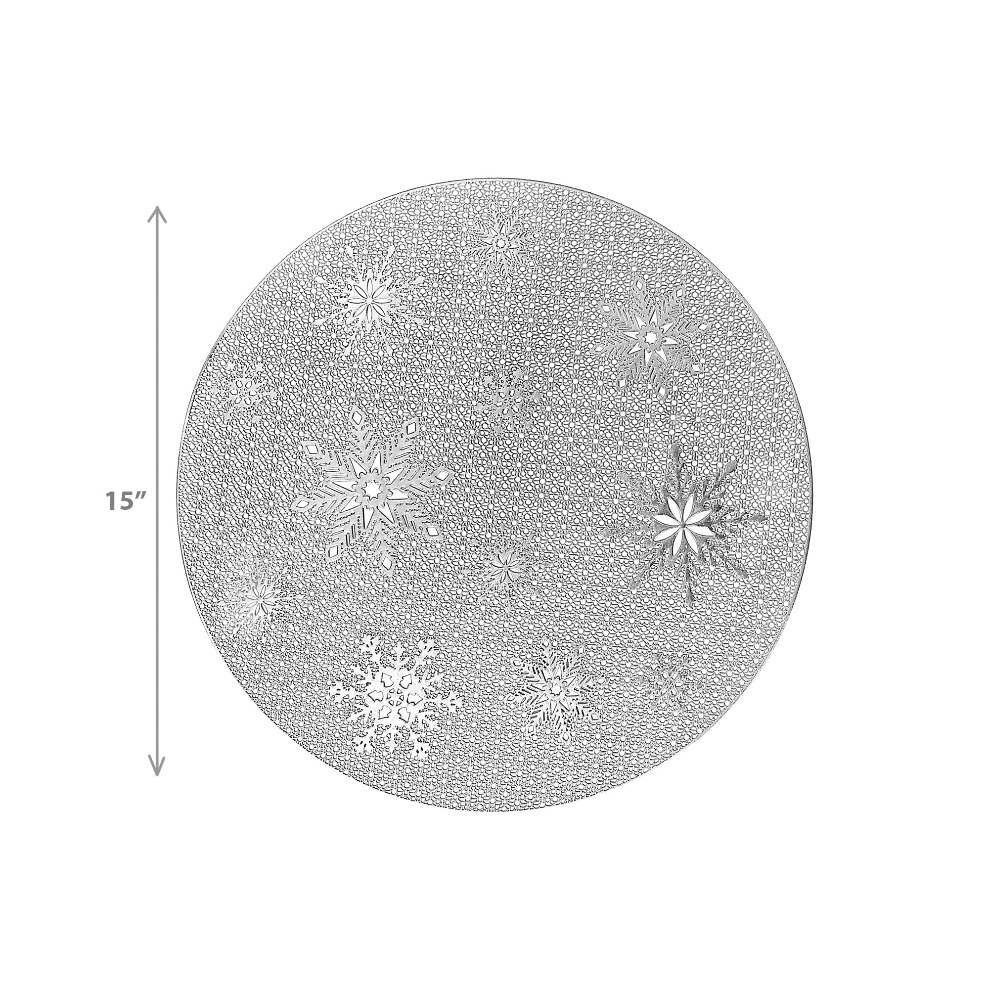 PVC Round Cut Out Snowflake Placemat Set of 12 Silver – Christmas Table Decor, Holiday Dining Accent, Winter Seasonal Decoration