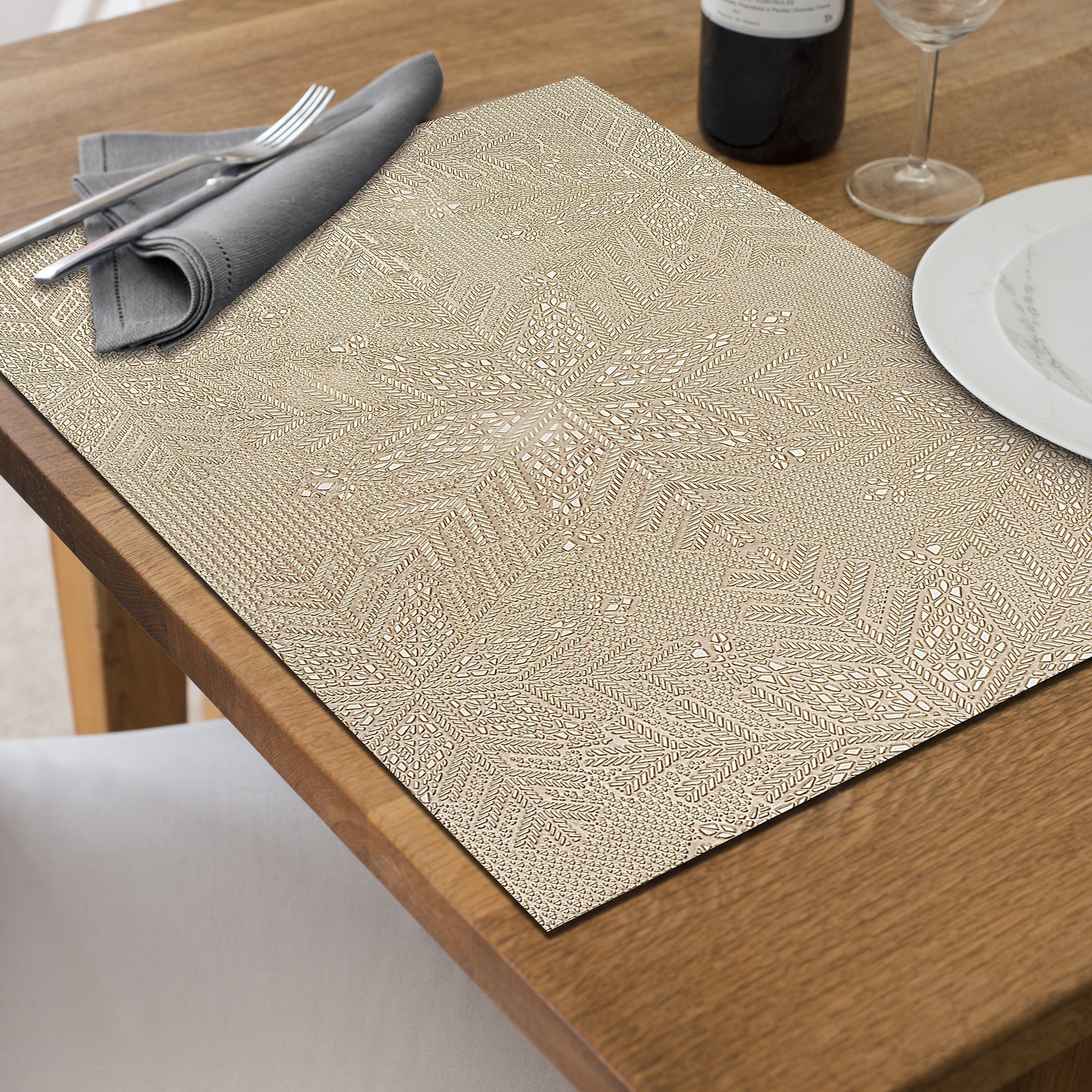 PVC Rectangular Cut Out Snowflake Placemat Set of 12 Gold – Christmas Table Decor, Holiday Dining Accent, Winter Seasonal Decoration