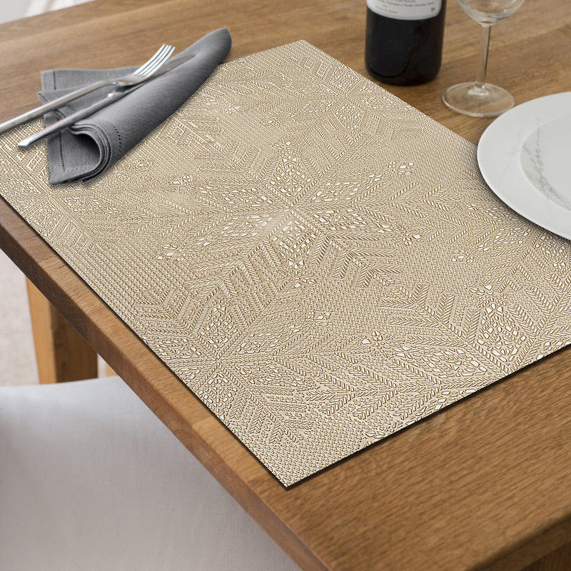 Pvc Rect. Cut Out Snowflake Placemat (Gold) - Set of 12