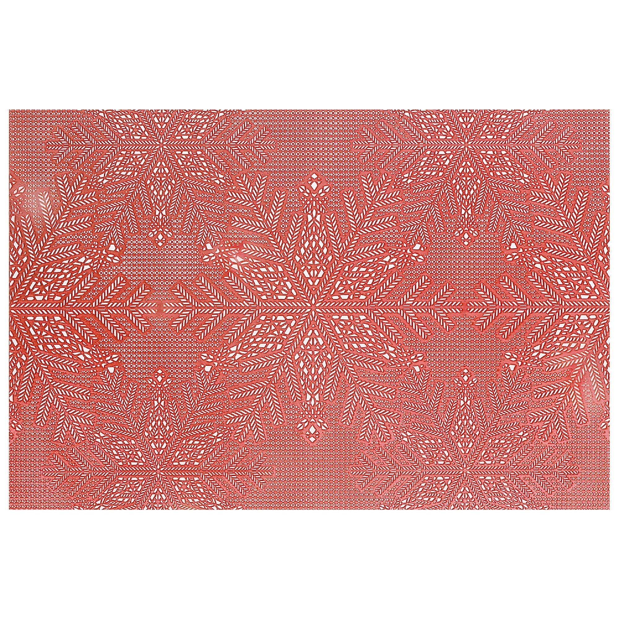 PVC Rectangular Cut Out Snowflake Placemat Set of 12 Red – Christmas Table Decor, Holiday Dining Accent, Winter Seasonal Decoration
