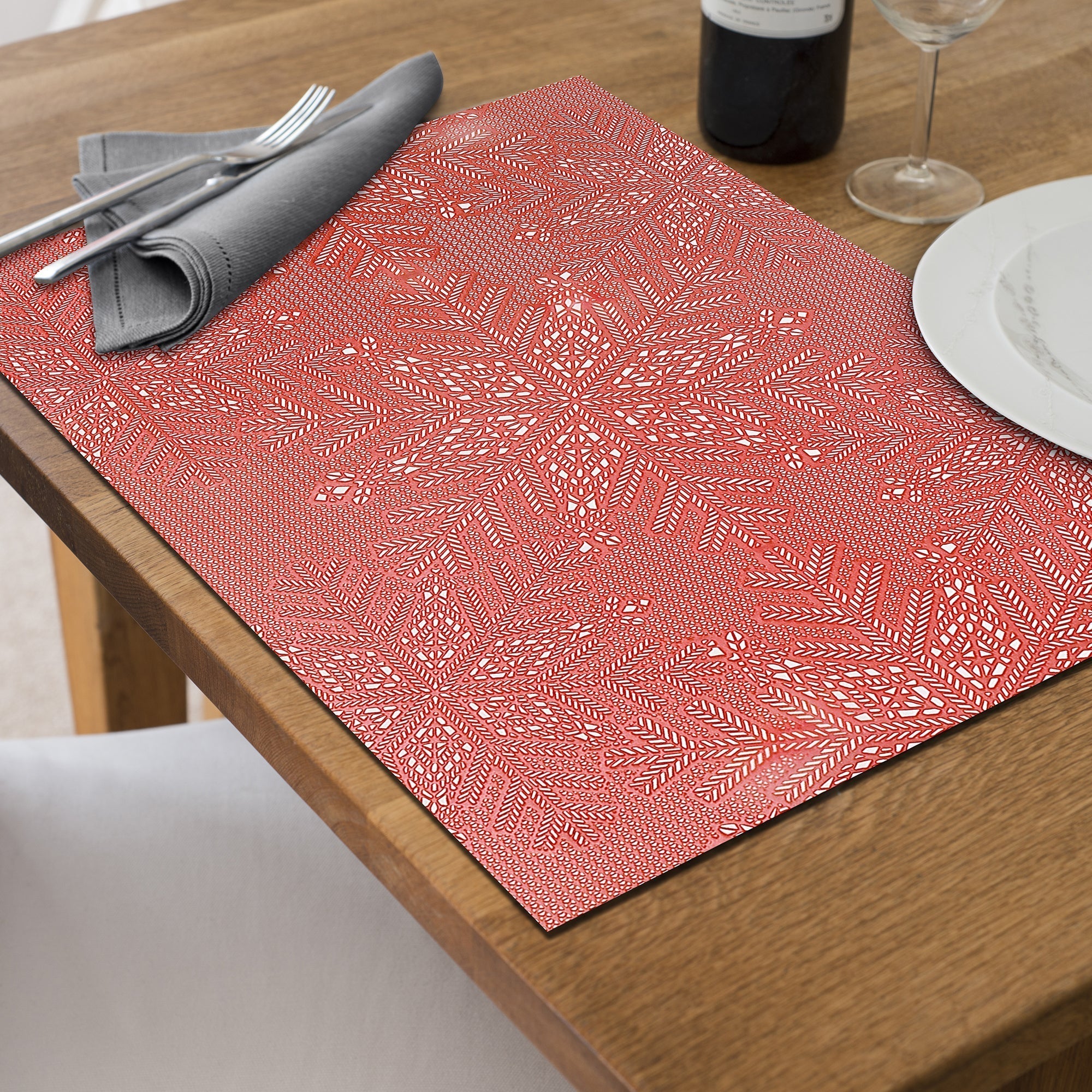 PVC Rectangular Cut Out Snowflake Placemat Set of 12 Red – Christmas Table Decor, Holiday Dining Accent, Winter Seasonal Decoration