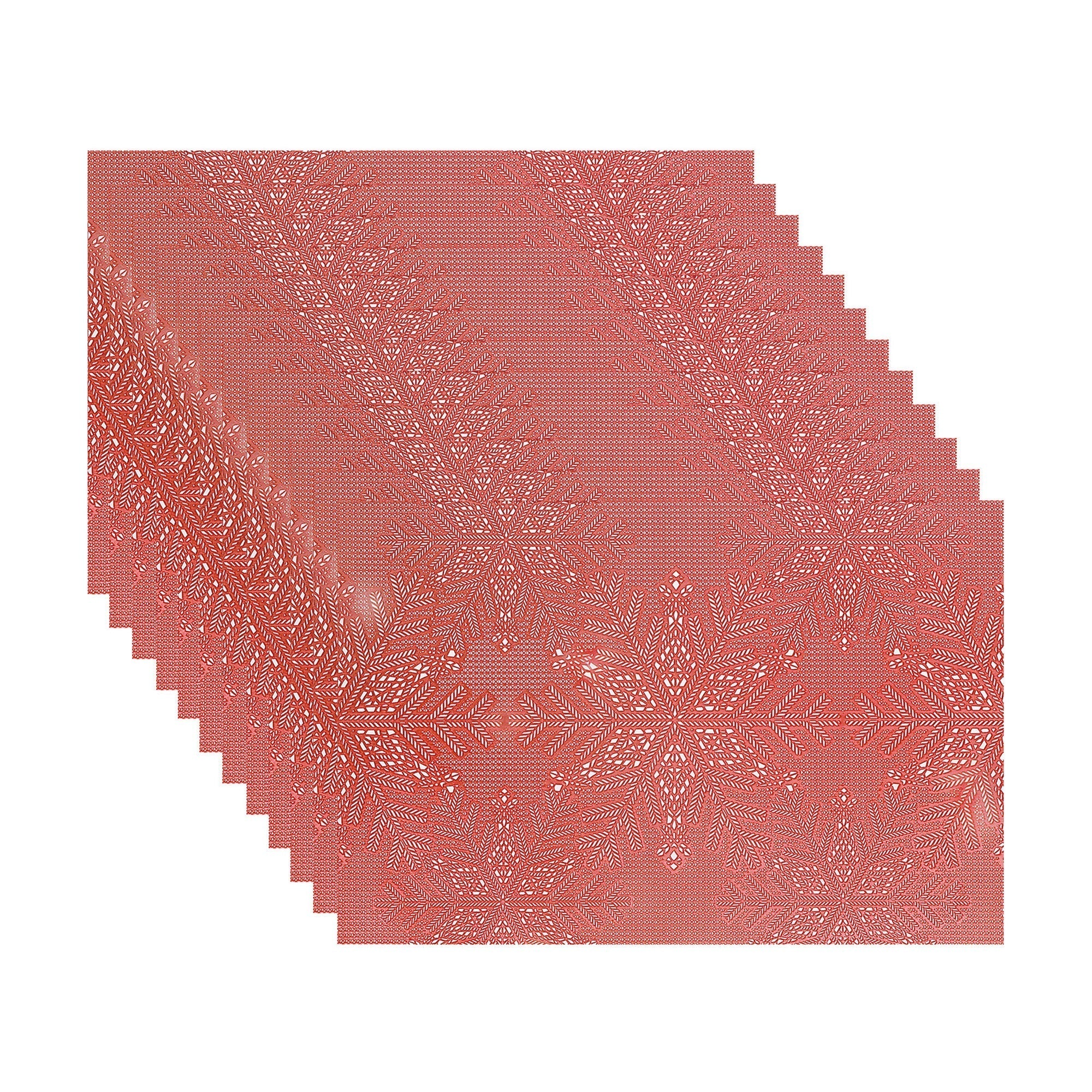 PVC Rectangular Cut Out Snowflake Placemat Set of 12 Red – Christmas Table Decor, Holiday Dining Accent, Winter Seasonal Decoration