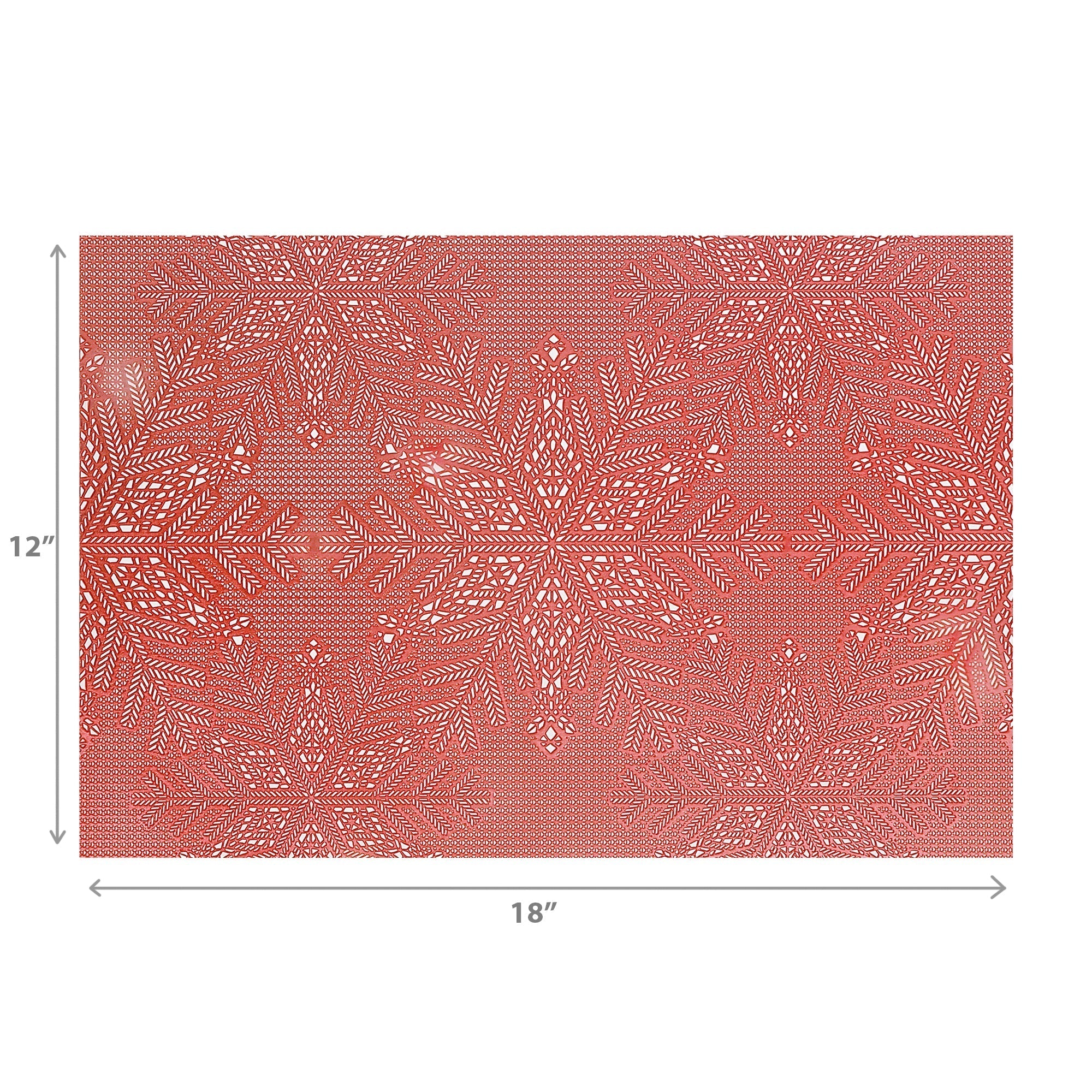 PVC Rectangular Cut Out Snowflake Placemat Set of 12 Red – Christmas Table Decor, Holiday Dining Accent, Winter Seasonal Decoration