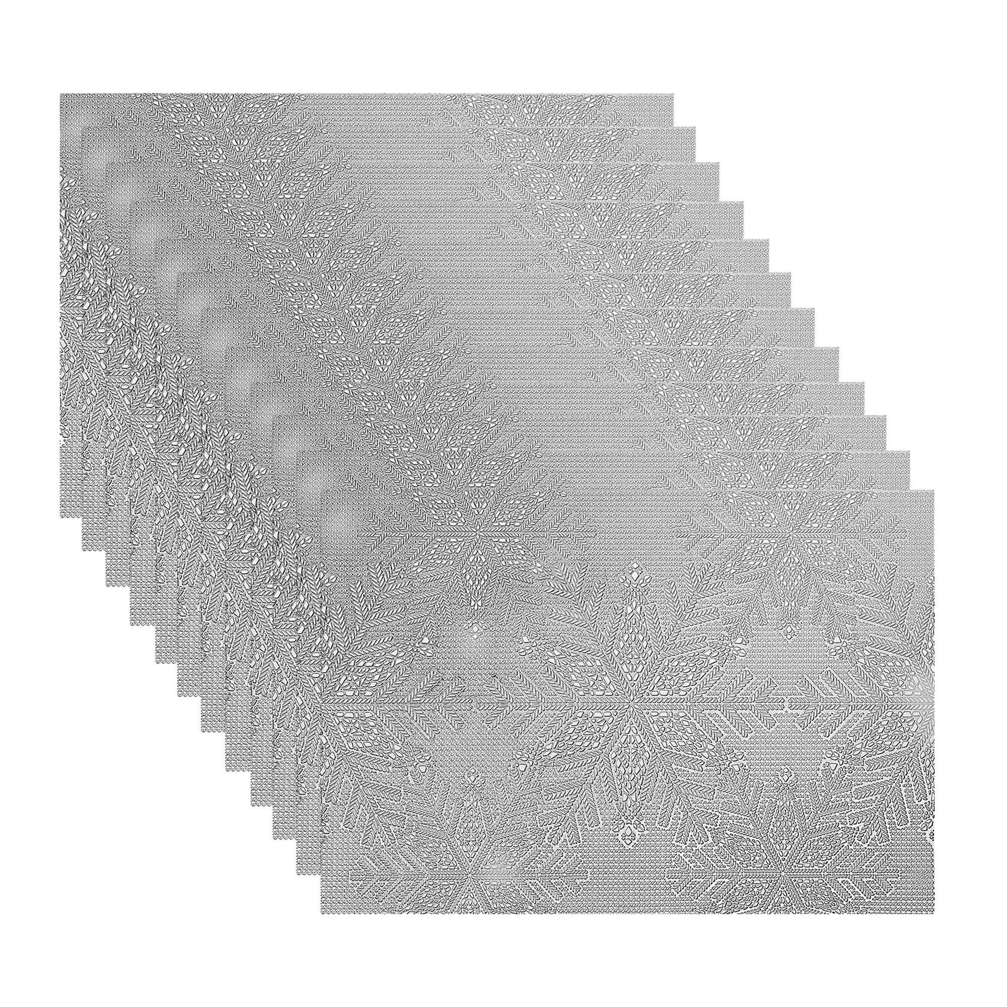 PVC Rectangular Cut Out Snowflake Placemat Set of 12 Silver – Christmas Table Decor, Holiday Dining Accent, Winter Seasonal Decoration