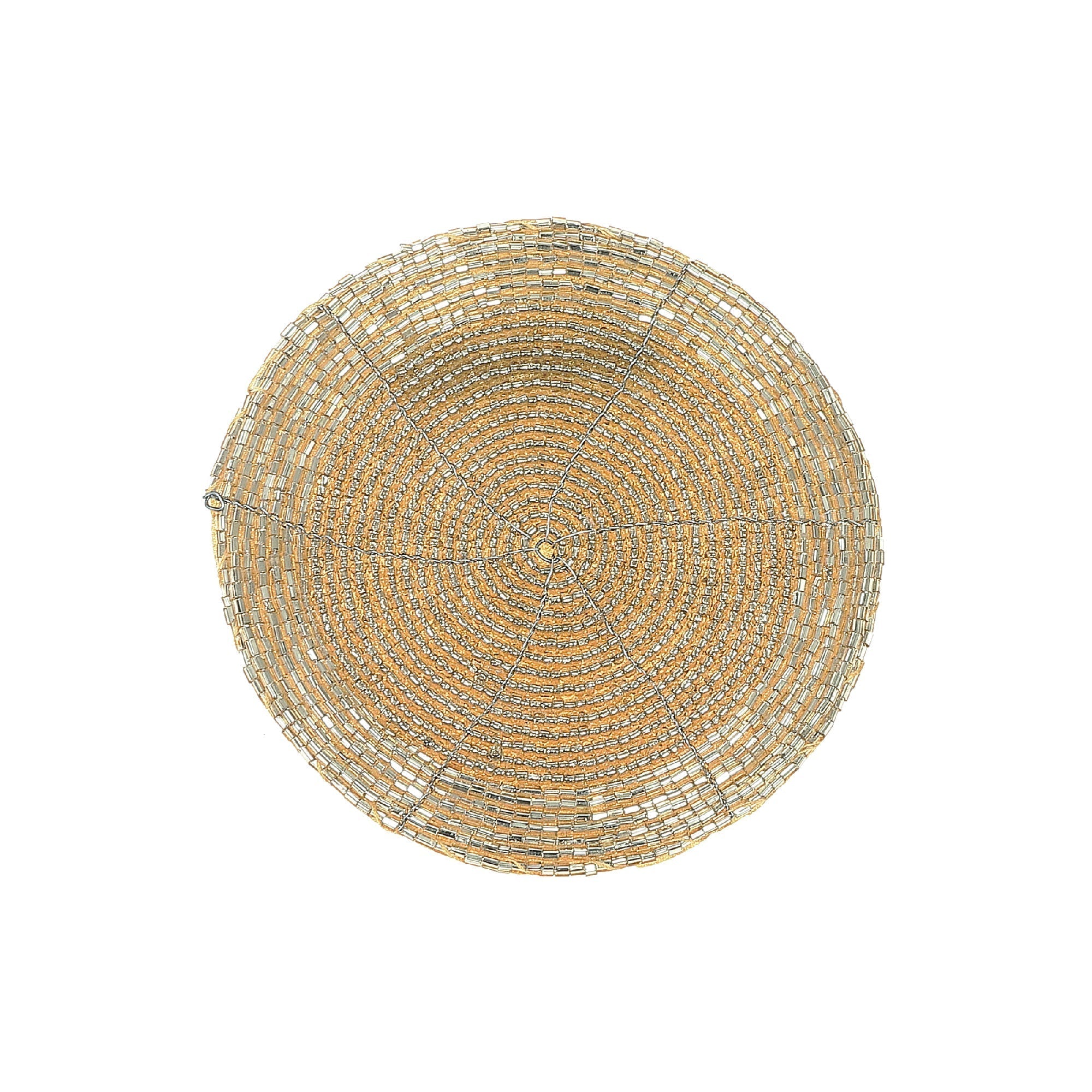 Christmas Beaded Round Coaster Gold Set Of 6, Holiday Tableware, Festive Drink Coasters