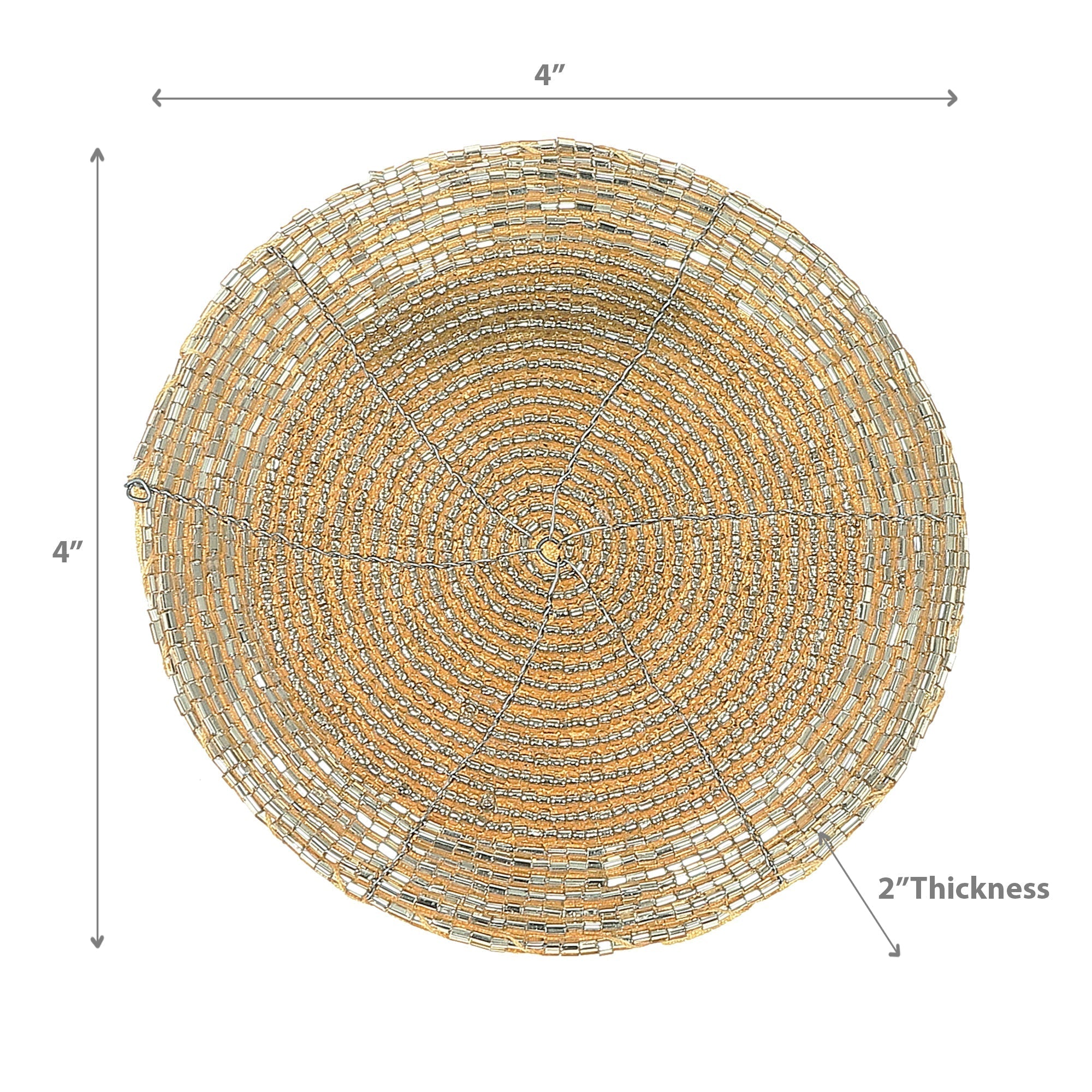 Christmas Beaded Round Coaster Gold Set Of 6, Holiday Tableware, Festive Drink Coasters
