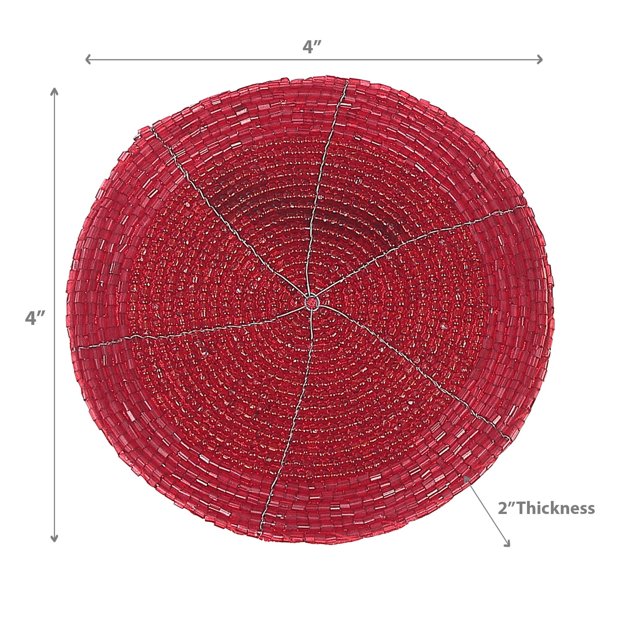 Christmas Beaded Round Coaster Red Set Of 6, Holiday Drinkware, Festive Table Coasters