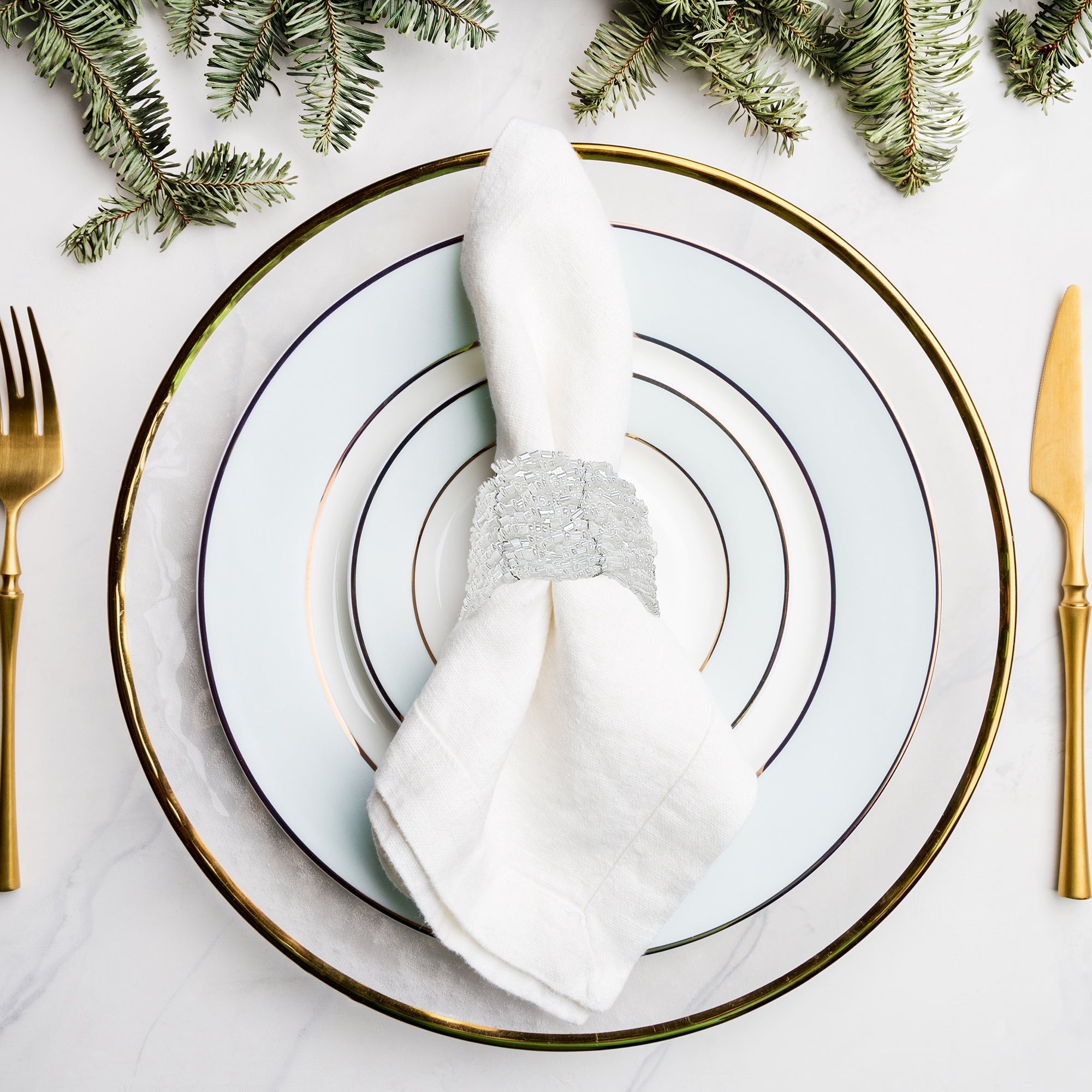Christmas White Beaded Napkin Ring Set Of 8, Holiday Table Decor, Festive Dining Accent