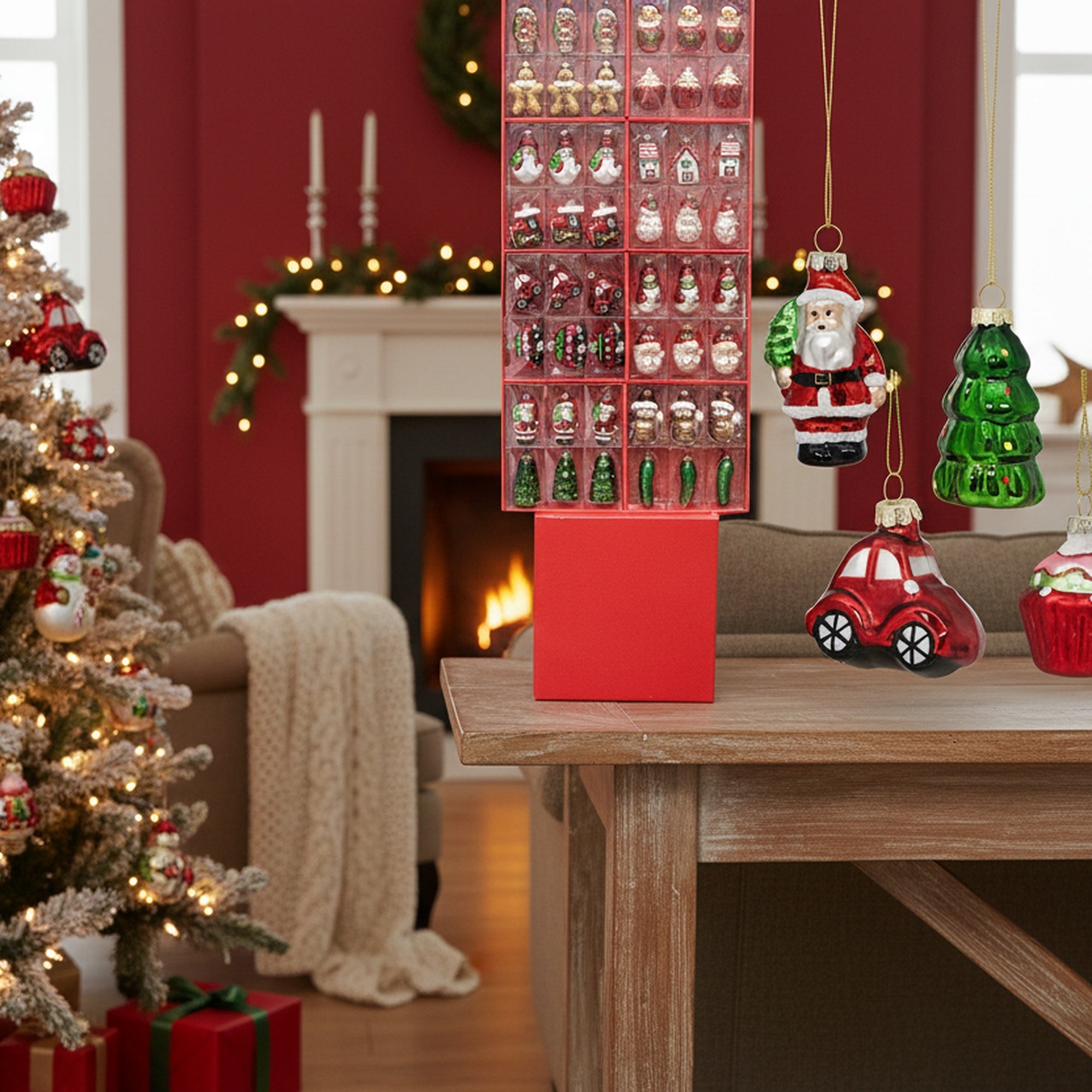 48 Piece Assorted Glass Ornaments in Display, Holiday Decor