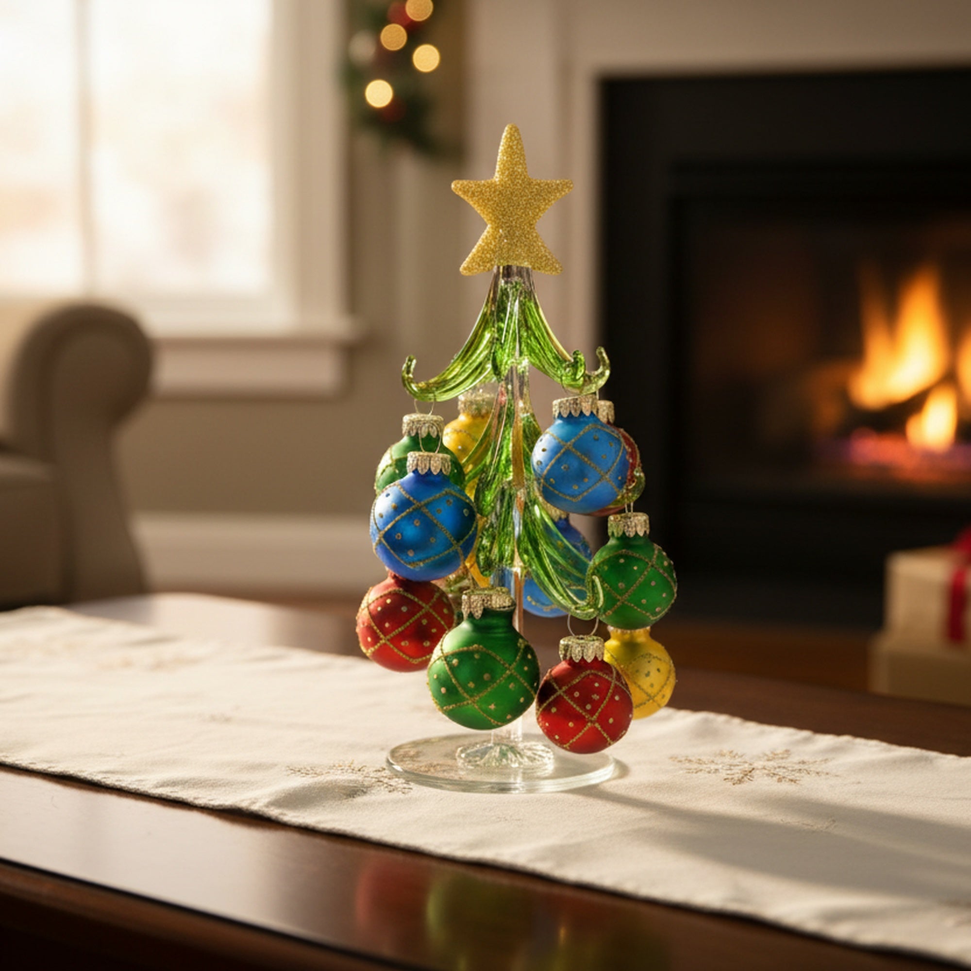 8" Glass Tree with Hanging Ornaments Stand Diamond, Christmas, Ornament, Holiday Decor
