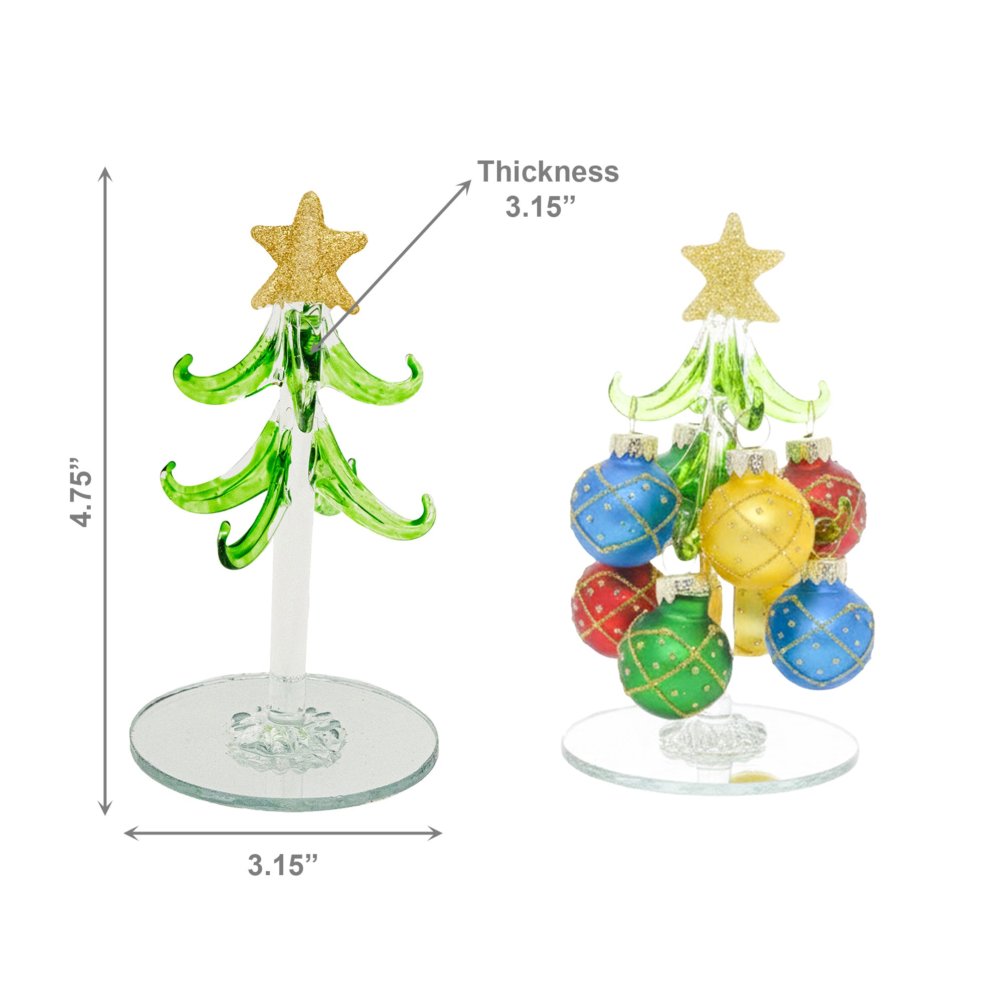 4.75" Glass Tree with Hanging Ornaments Stand Diamond, Christmas, Ornament, Holiday Decor