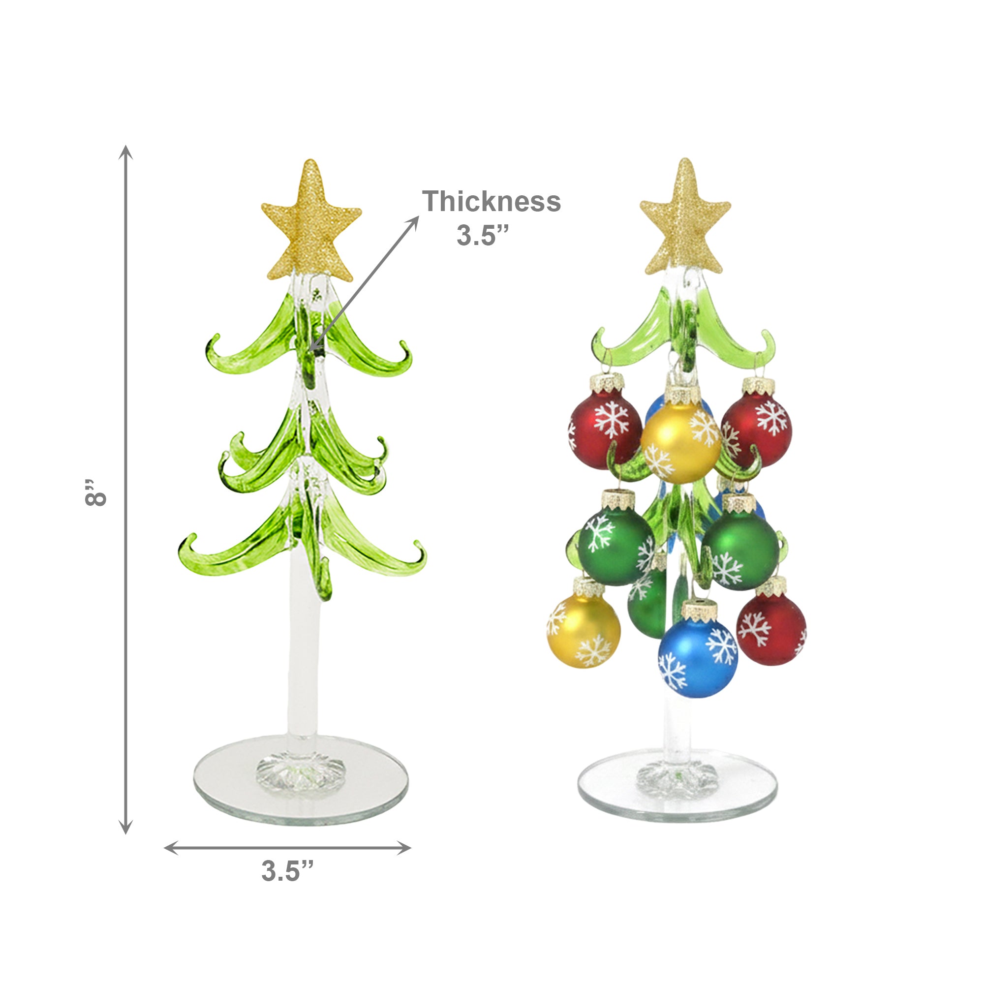 8" Glass Tree with Hanging Ornaments Stand Snowflake, Christmas, Ornament, Holiday Decor