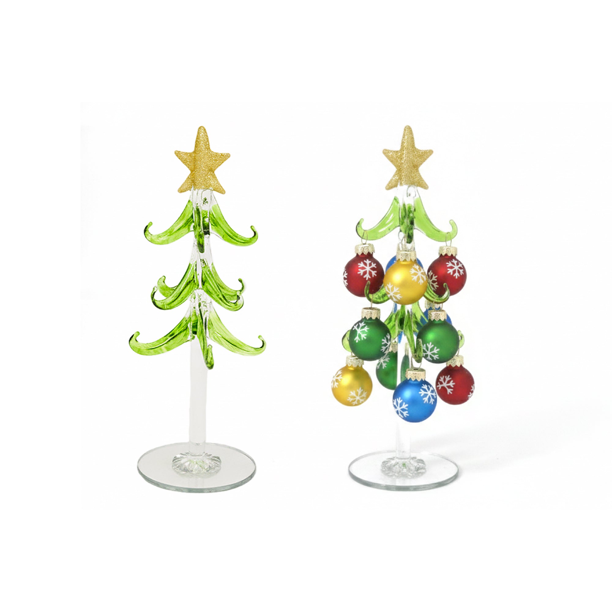 8" Glass Tree with Hanging Ornaments Stand Snowflake, Christmas, Ornament, Holiday Decor