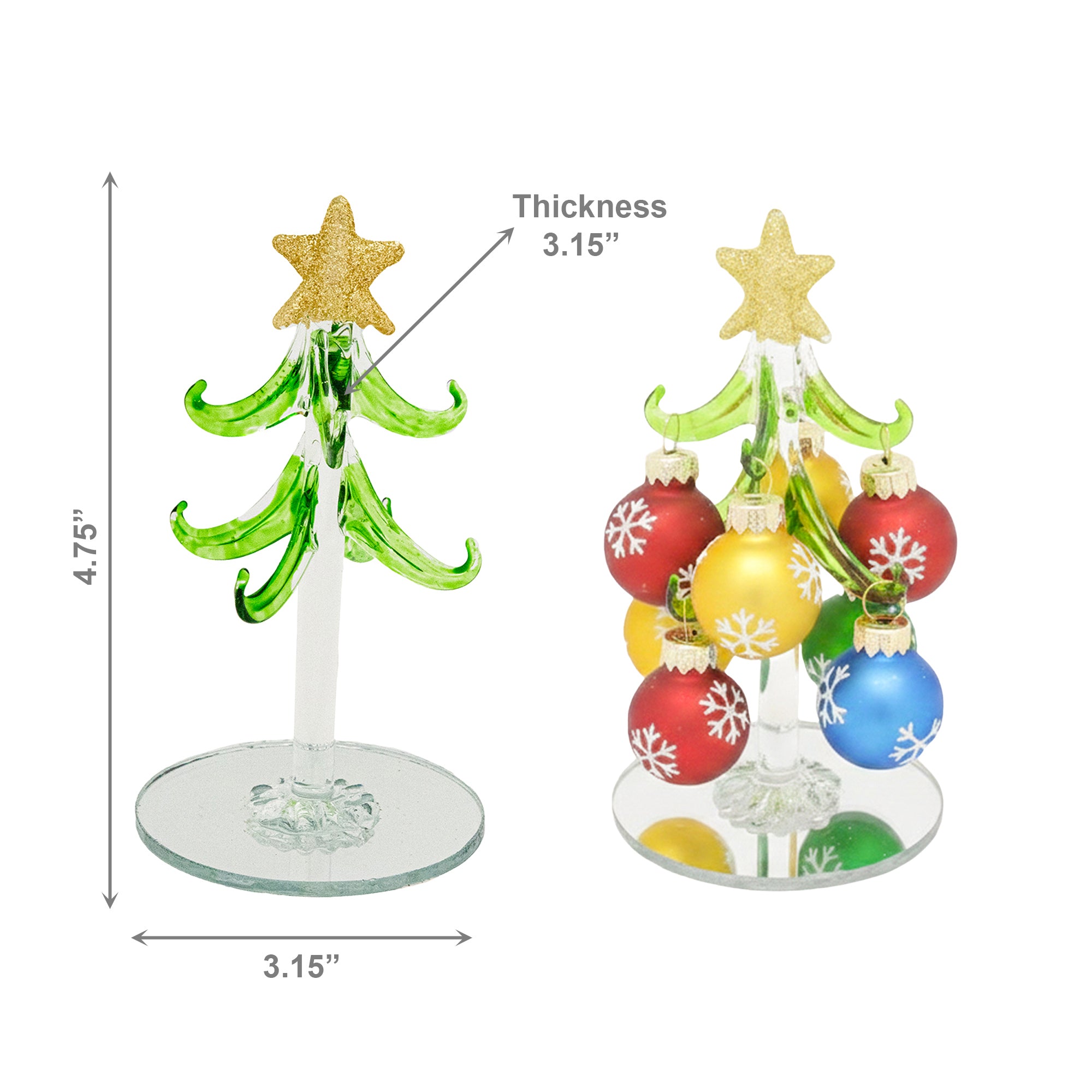4.75" Glass Tree with Hanging Ornaments Stand Snowflake, Christmas, Ornament, Holiday Decor