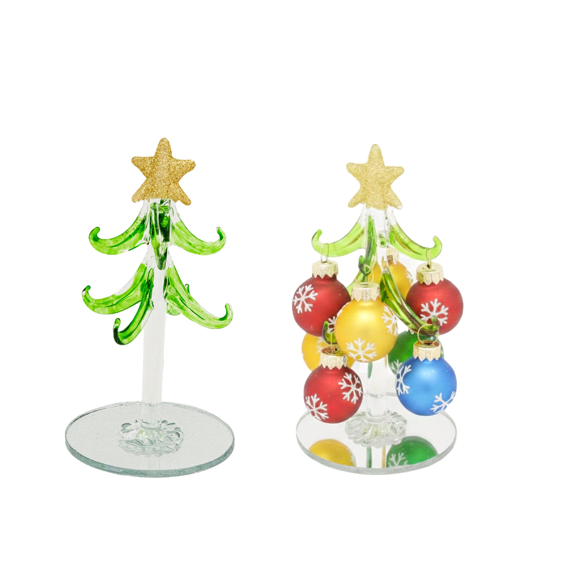 4.75" Glass Tree with Hanging Ornaments Stand Snowflake, Christmas, Ornament, Holiday Decor