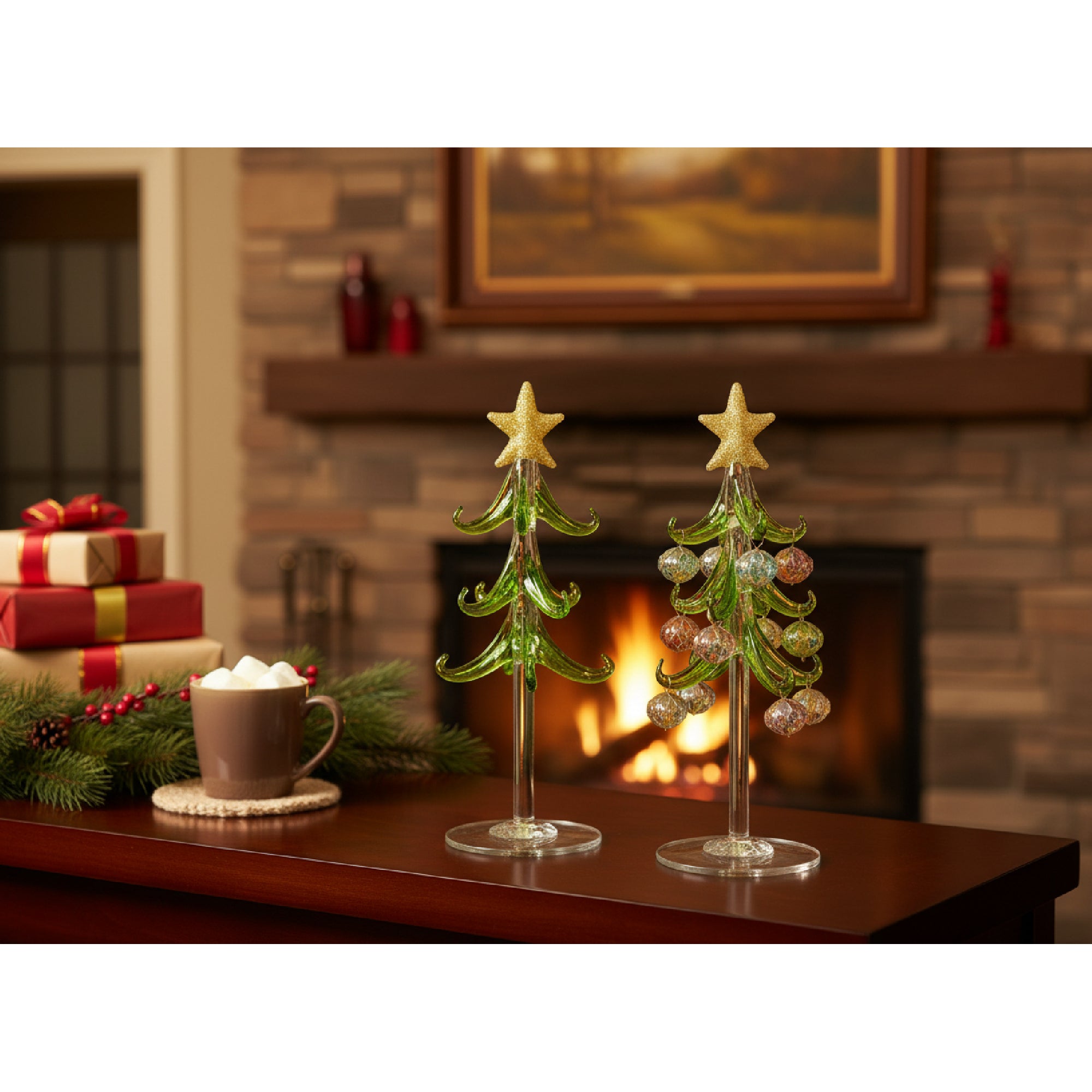 8" Glass Tree with Shaped Ornaments Stand Jewel, Christmas, Ornament, Holiday Decor
