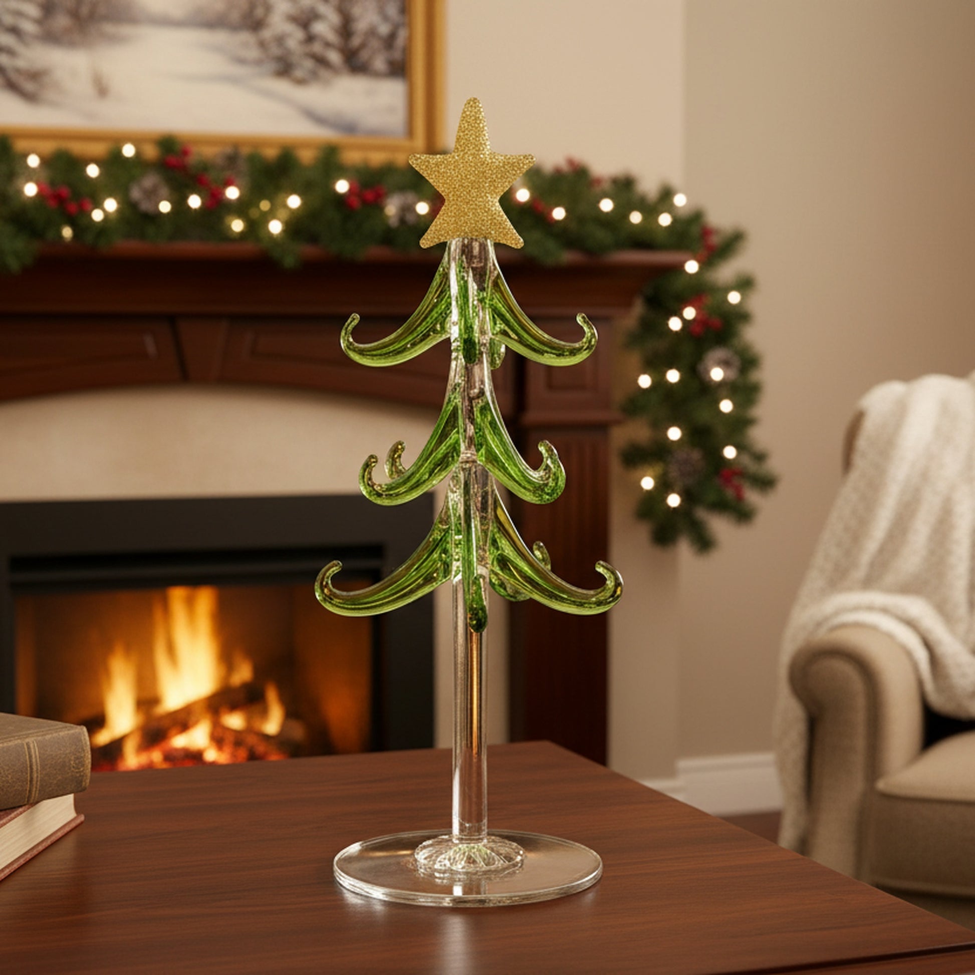 8" Glass Tree with Shaped Ornaments Stand Jewel, Christmas, Ornament, Holiday Decor