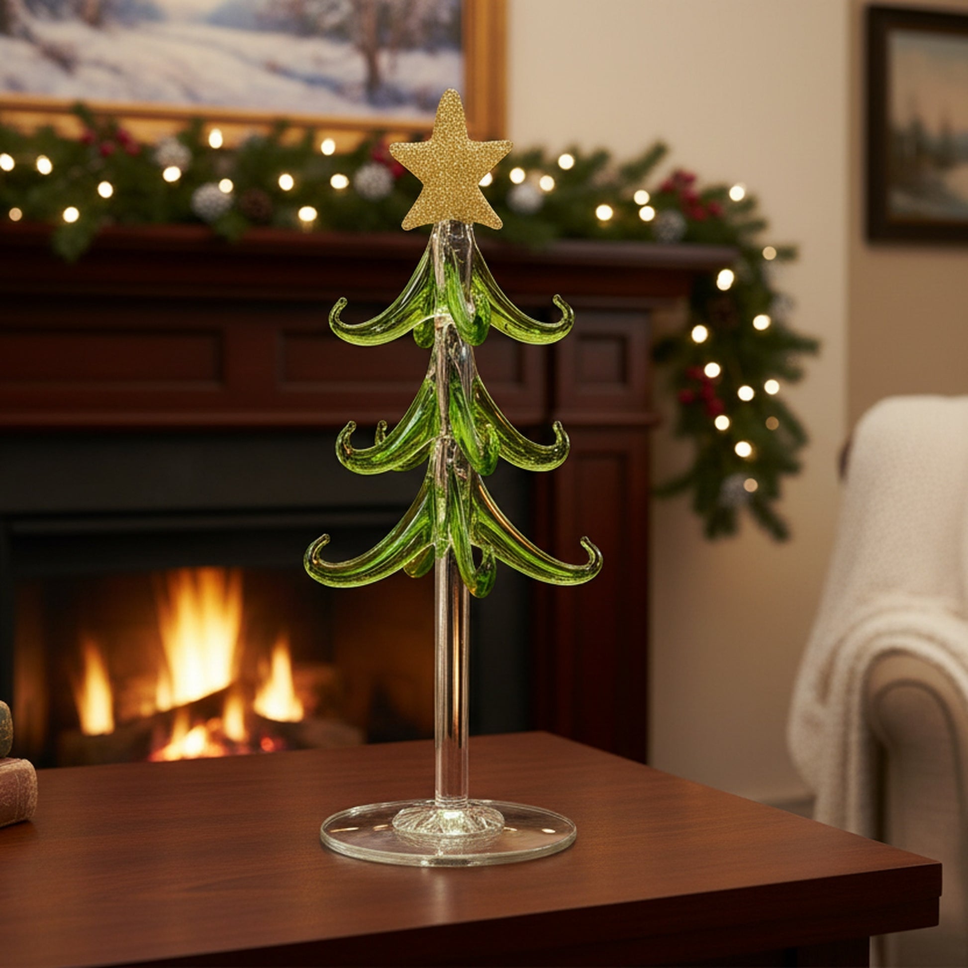8" Glass Tree with Shaped Ornaments Stand Jewel, Christmas, Ornament, Holiday Decor