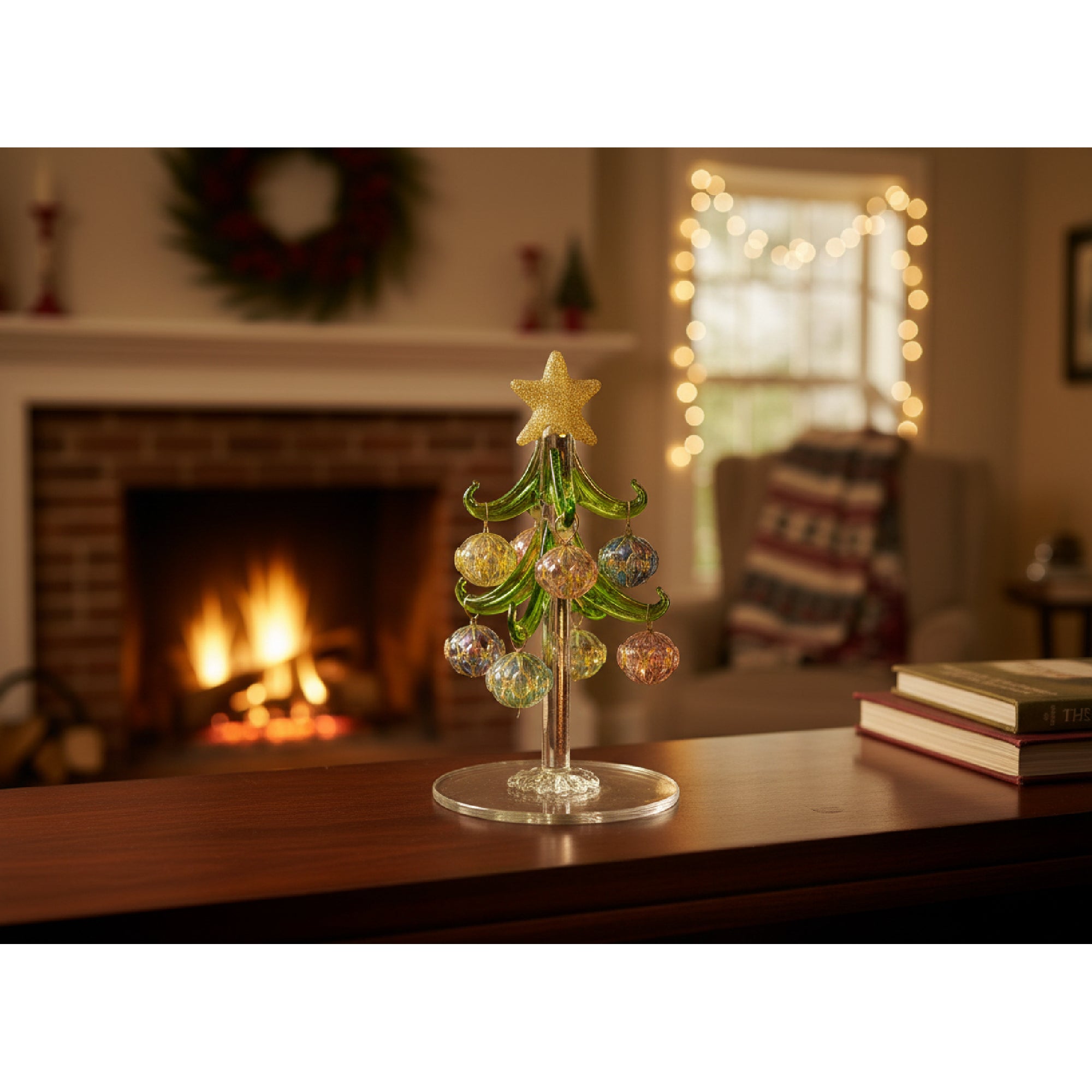 4.75" Glass Tree with Shaped Ornaments Stand Jewel, Christmas, Ornament, Holiday Decor