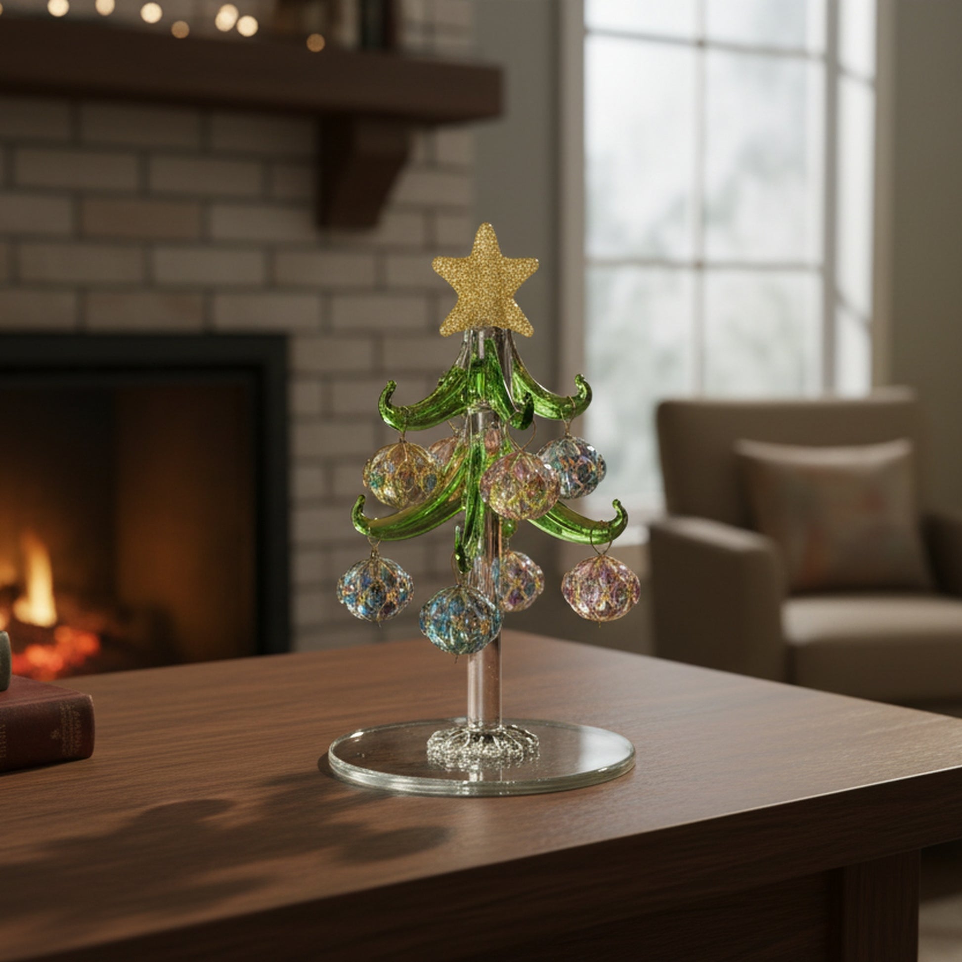 4.75" Glass Tree with Shaped Ornaments Stand Jewel, Christmas, Ornament, Holiday Decor