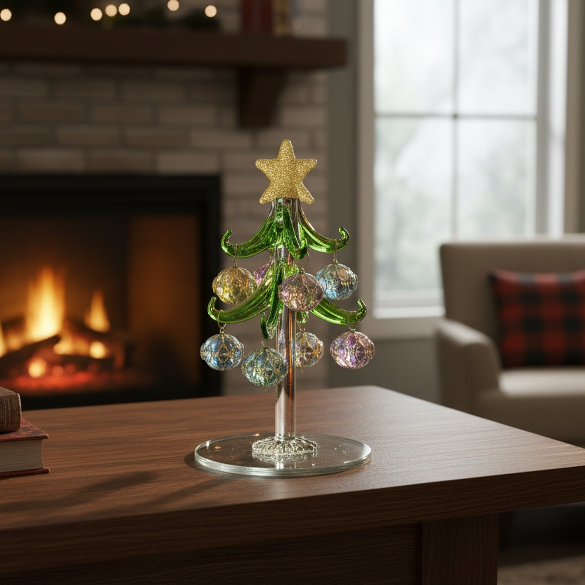 4.75" Glass Tree with Shaped Ornaments Stand Jewel, Christmas, Ornament, Holiday Decor