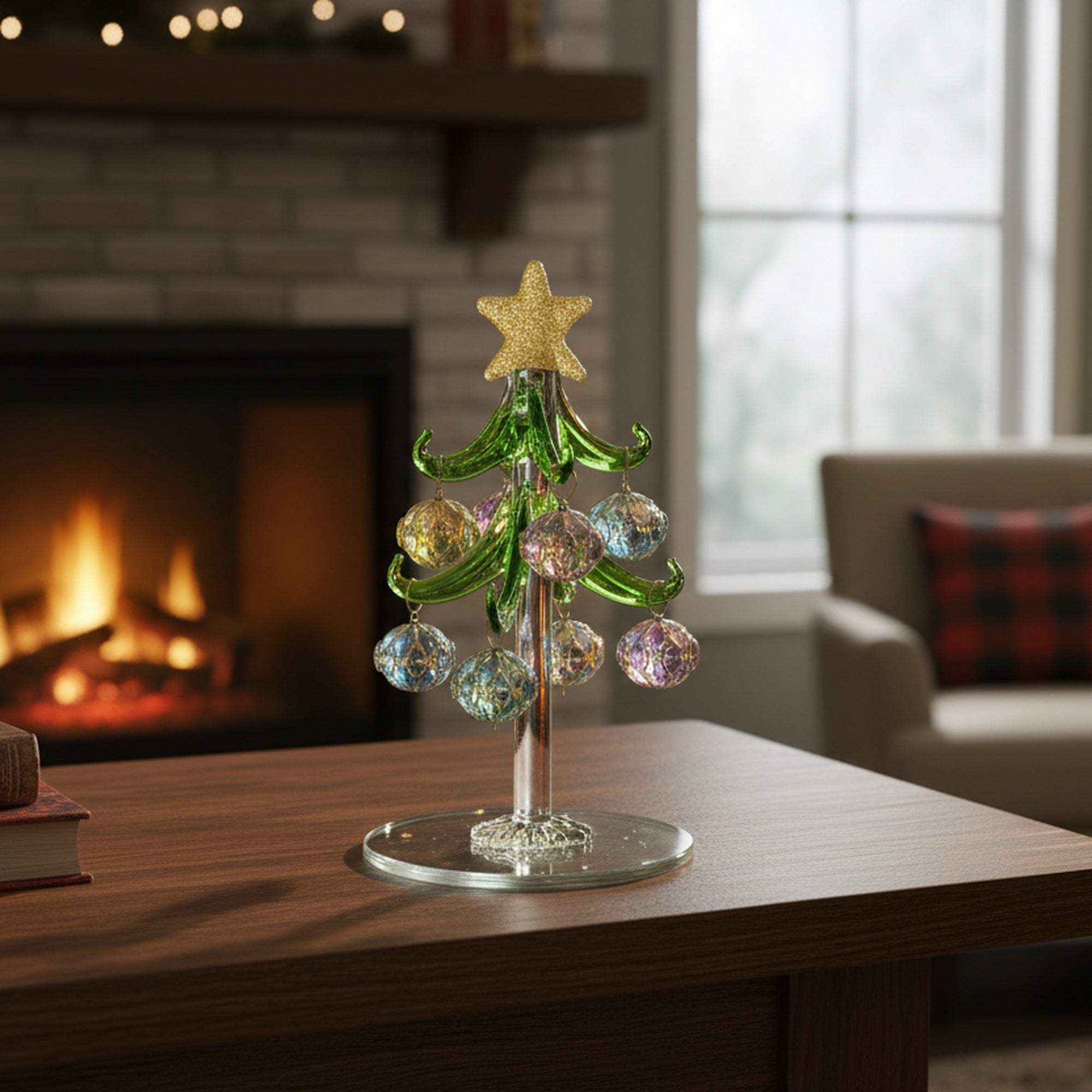 4.75" Glass Tree with Shaped Ornaments Stand Jewel, Christmas, Ornament, Holiday Decor