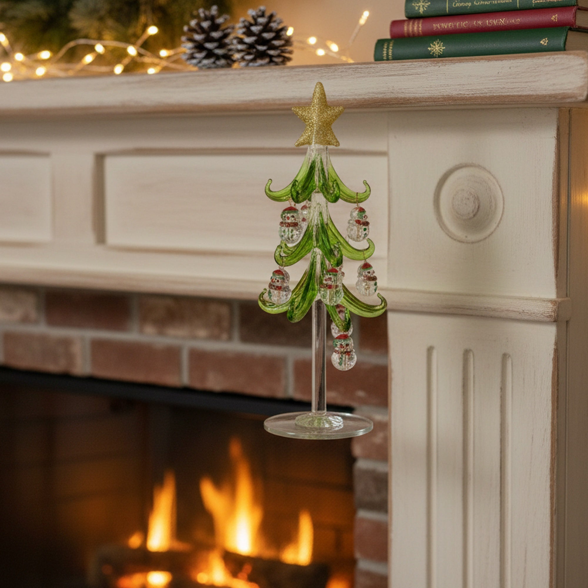 8" Glass Tree with Shaped Ornaments Stand Snowman, Christmas, Ornament, Holiday Decor
