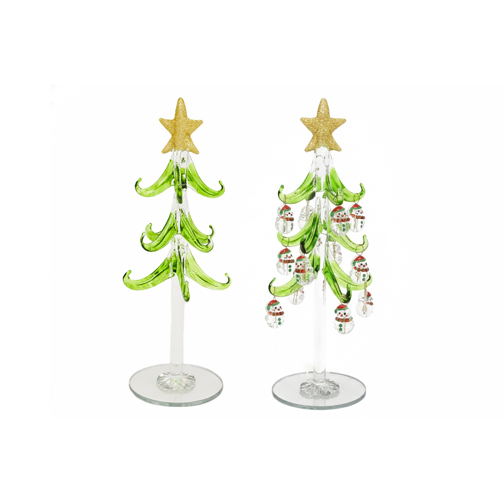 8" Glass Tree with Shaped Ornaments Stand Snowman, Christmas, Ornament, Holiday Decor