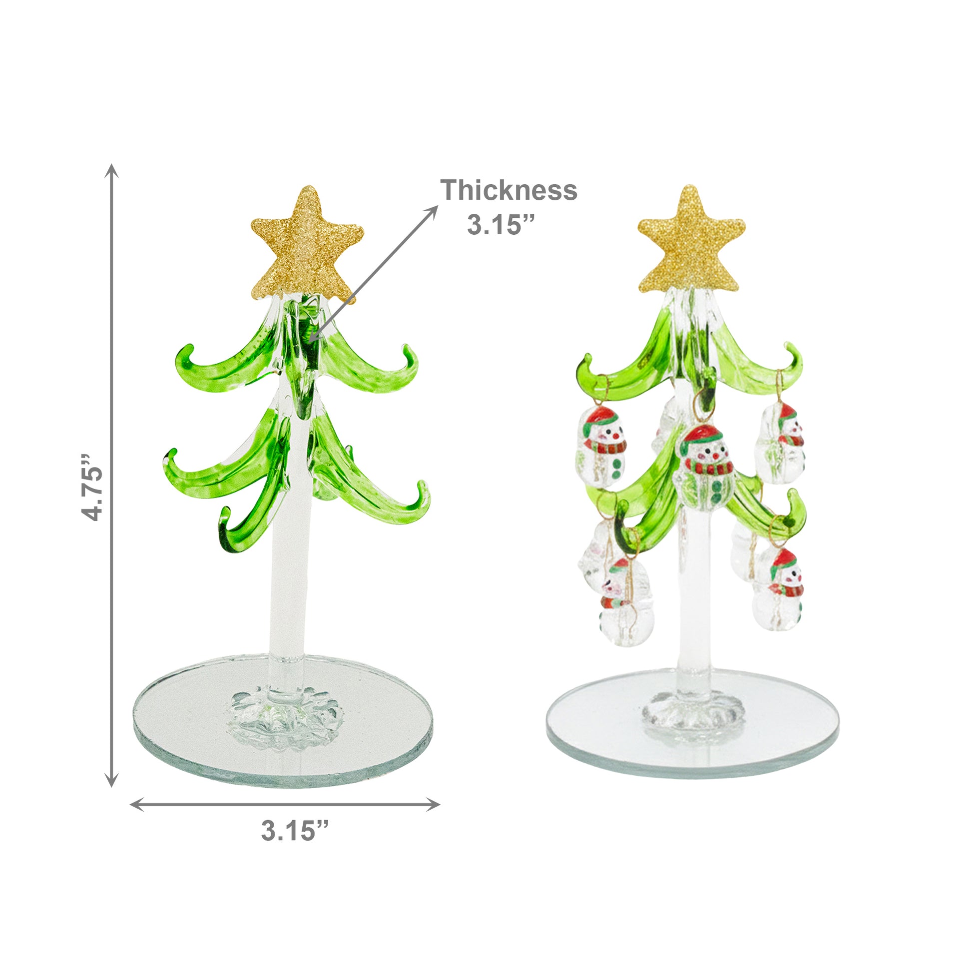 4.75" Glass Tree with Shaped Ornaments Stand Snowman, Christmas, Ornament, Holiday Decor