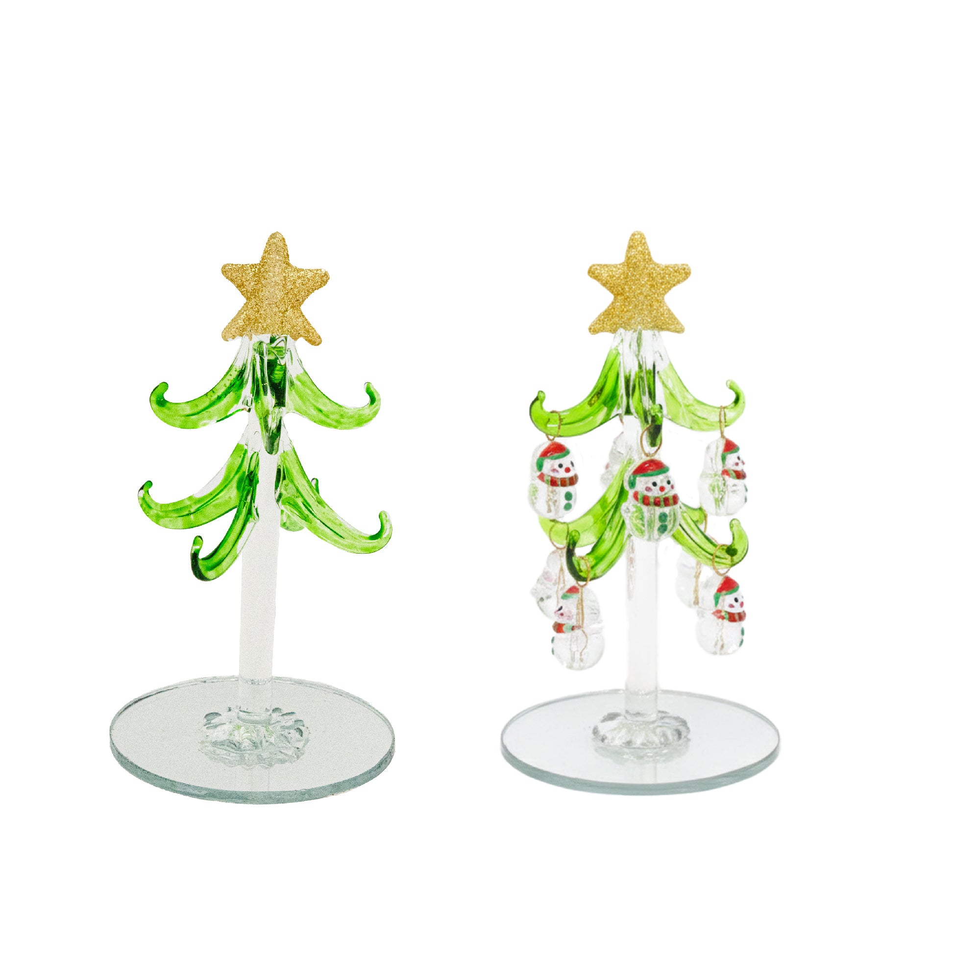 4.75" Glass Tree with Shaped Ornaments Stand Snowman, Christmas, Ornament, Holiday Decor