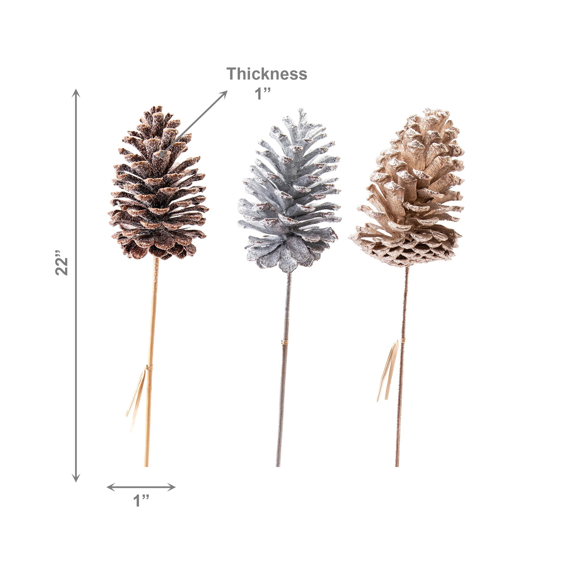 22" Glittered Pinecone Pick Assorted, Christmas, Floral Pick, Holiday Decor- Set of 3